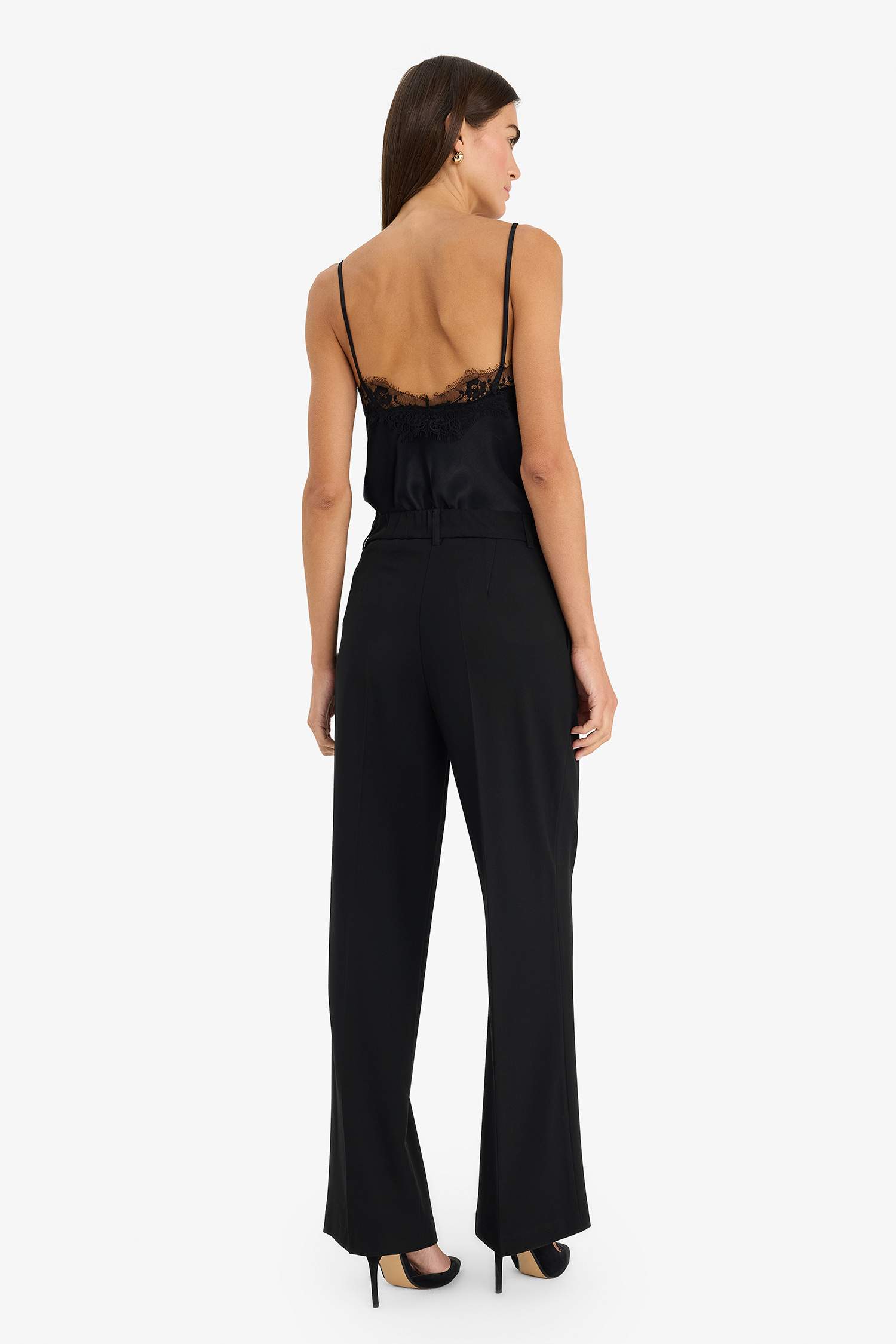 بنطرون قصة مستقيمة بسحاب وخصر عالي