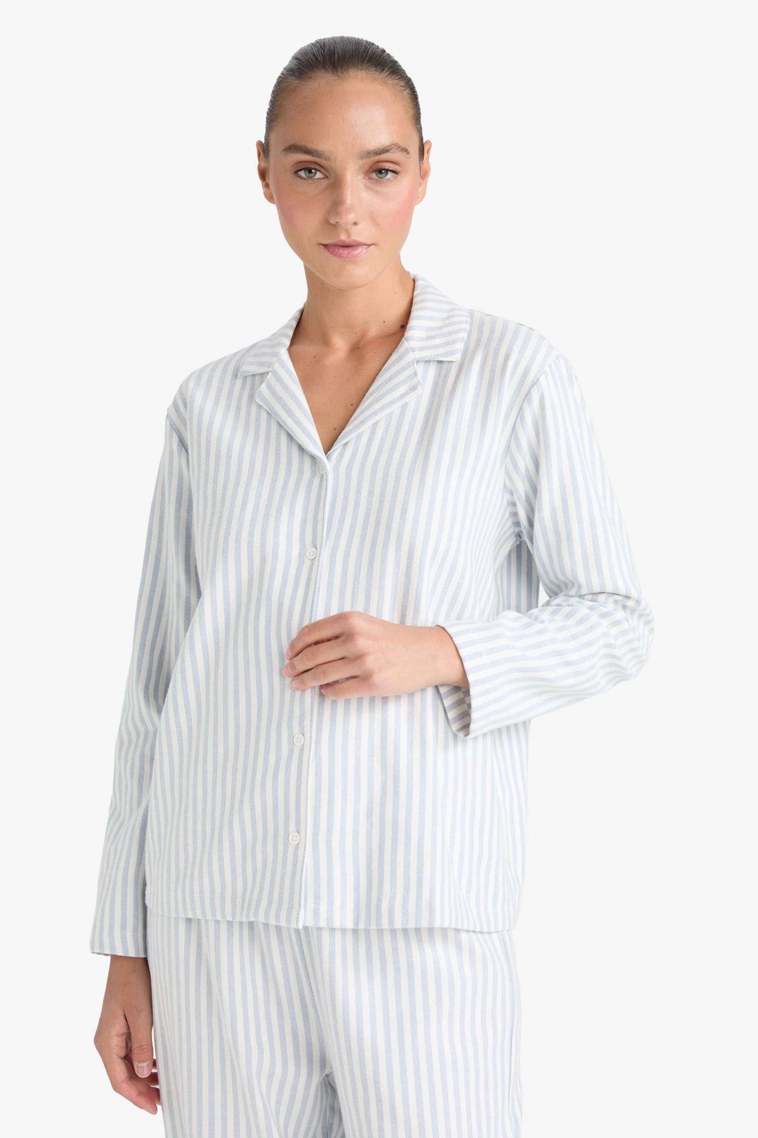 Pijama Takımı Regular Fit Flanel Çizgili Uzun Kollu Üst Uzun Alt-Fall in Love