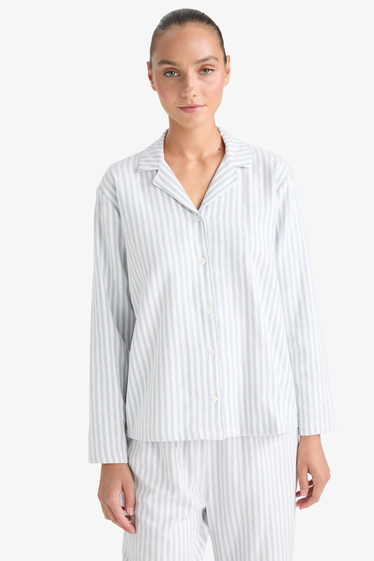 Pijama Takımı Regular Fit Flanel Çizgili Uzun Kollu Üst Uzun Alt-Fall in Love