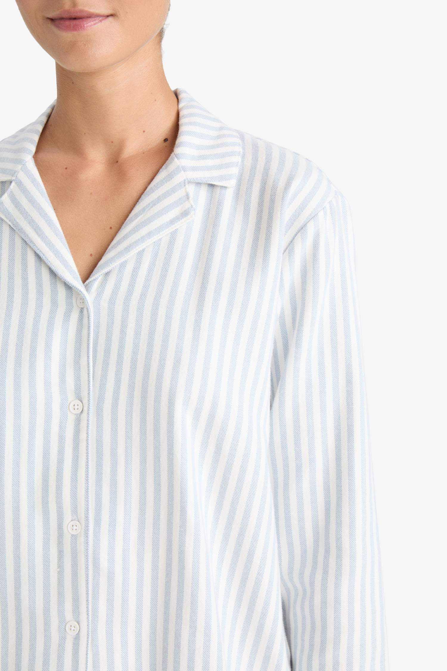 Pijama Takımı Regular Fit Flanel Çizgili Uzun Kollu Üst Uzun Alt-Fall in Love