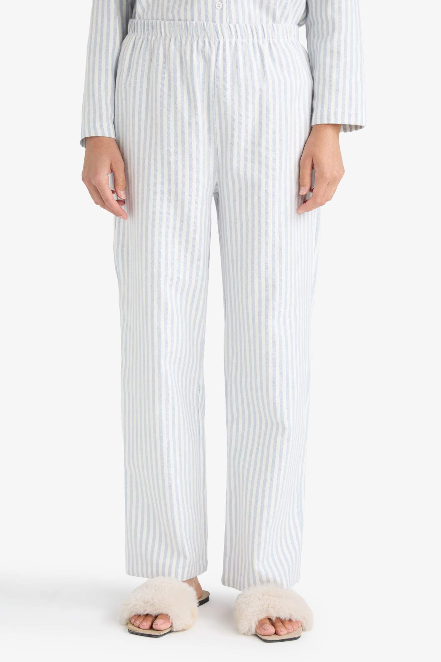 Pijama Takımı Regular Fit Flanel Çizgili Uzun Kollu Üst Uzun Alt-Fall in Love