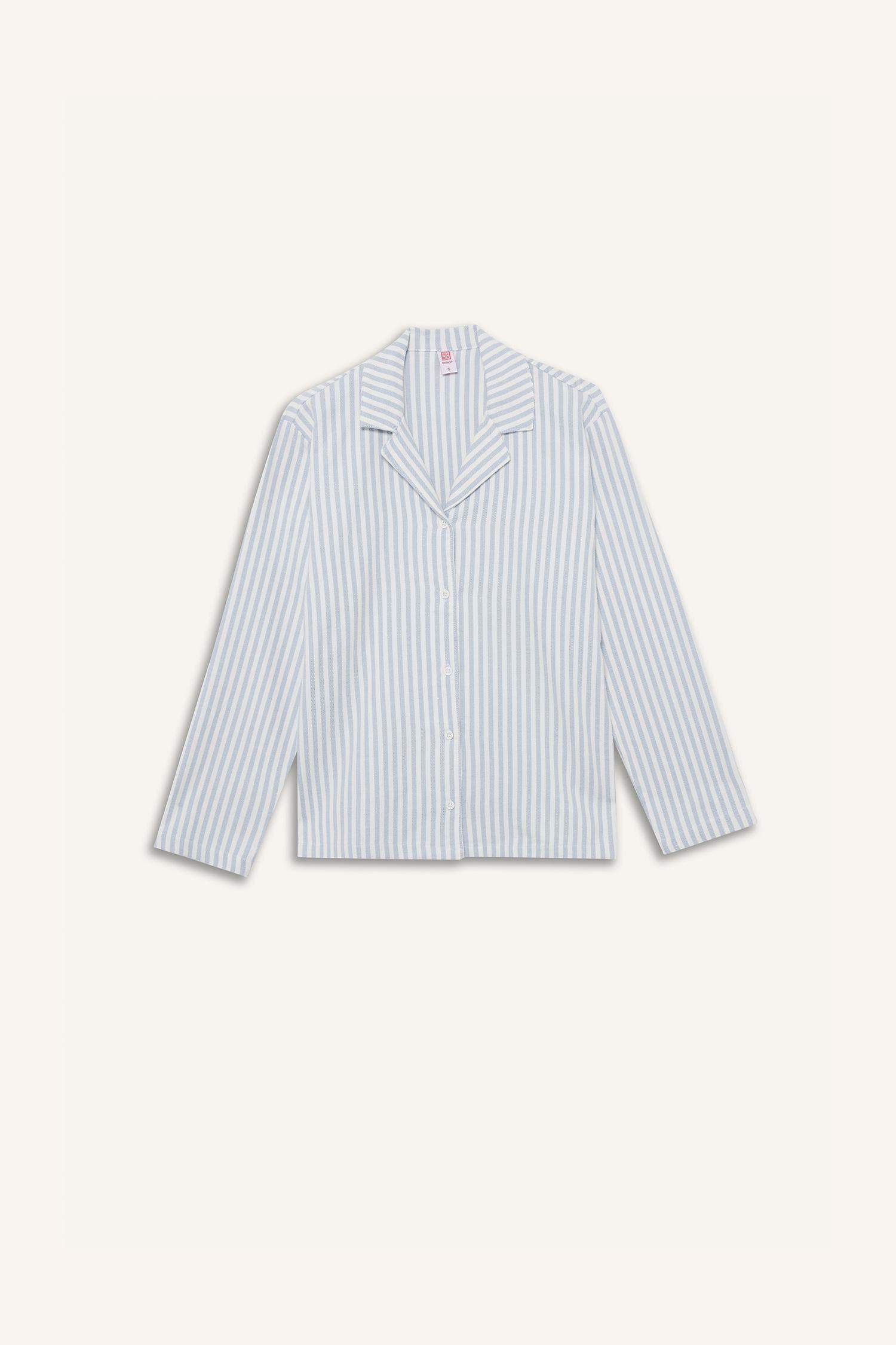 Pijama Takımı Regular Fit Flanel Çizgili Uzun Kollu Üst Uzun Alt-Fall in Love