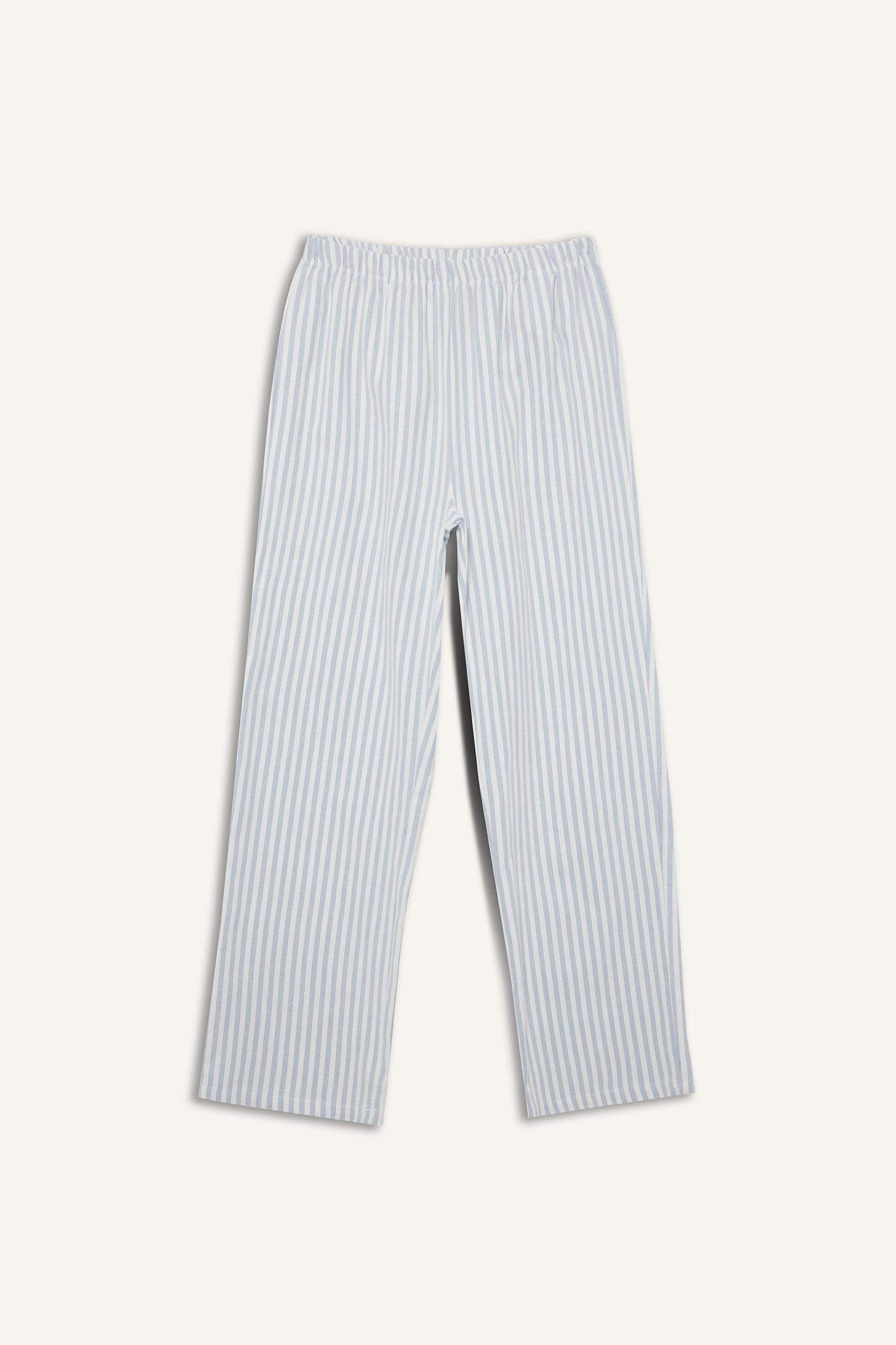 Pijama Takımı Regular Fit Flanel Çizgili Uzun Kollu Üst Uzun Alt-Fall in Love