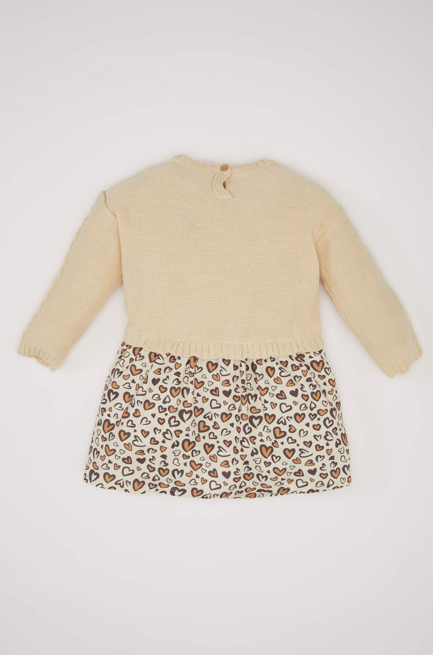 فستان بيبي بناتي قصة عادية كم طويل بياقة مستديرة