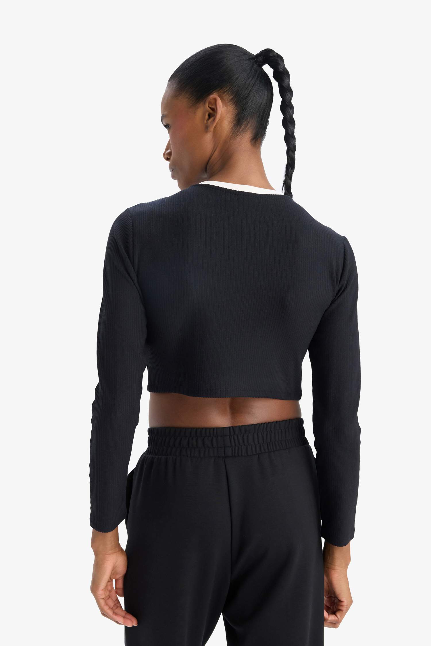 Slim Fit Dar Kesim Bisiklet Yaka Baskılı Sporcu Uzun Kollu Tişört