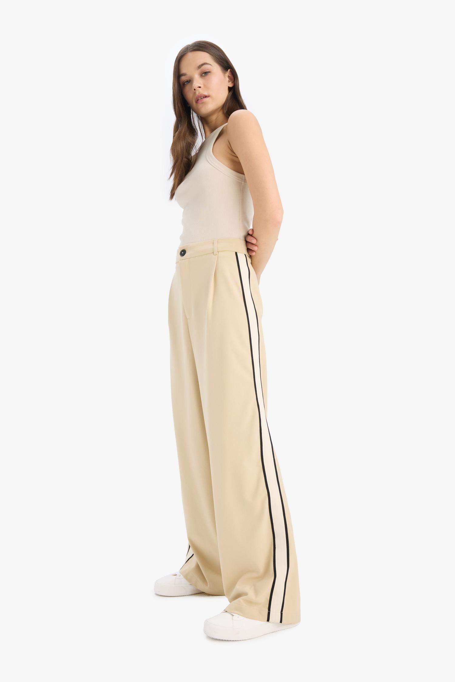 Zippered Normal Waist Standard Length Wide Leg Trousers