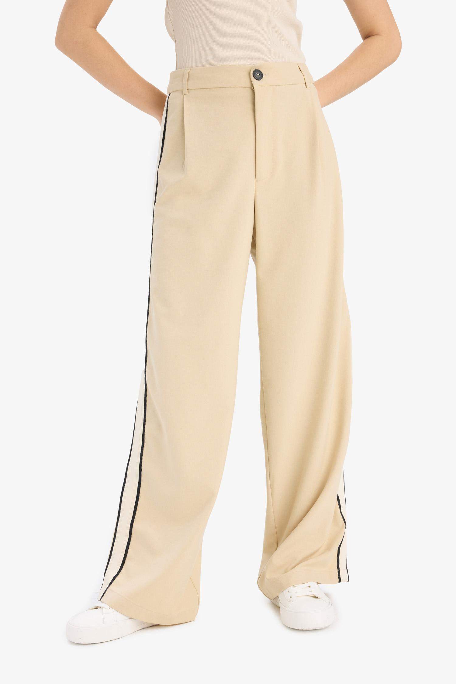 Zippered Normal Waist Standard Length Wide Leg Trousers