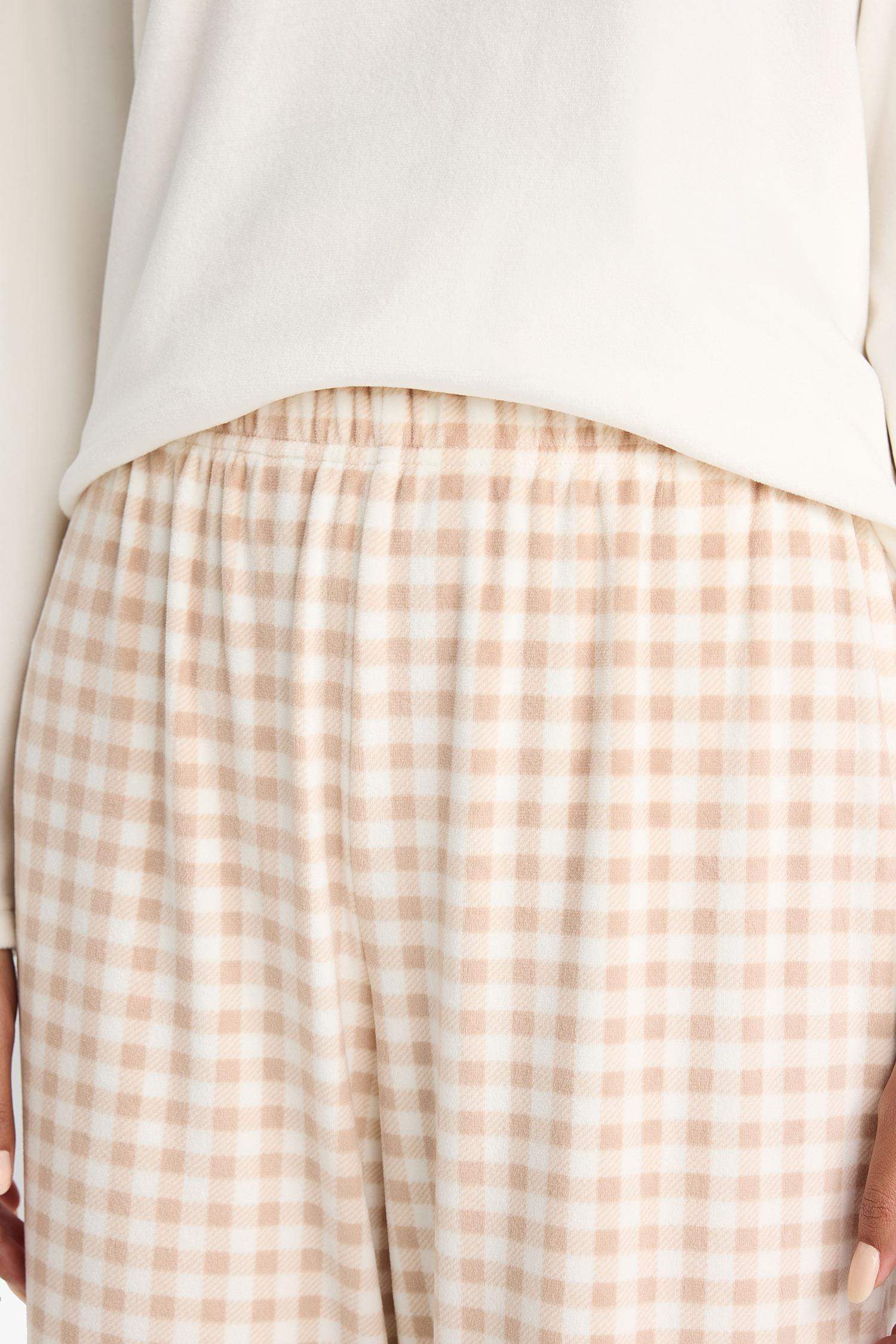 Pijama Takımı Regular Fit Uzun Kollu Velur Üst Kareli Uzun Alt-Fall in Love