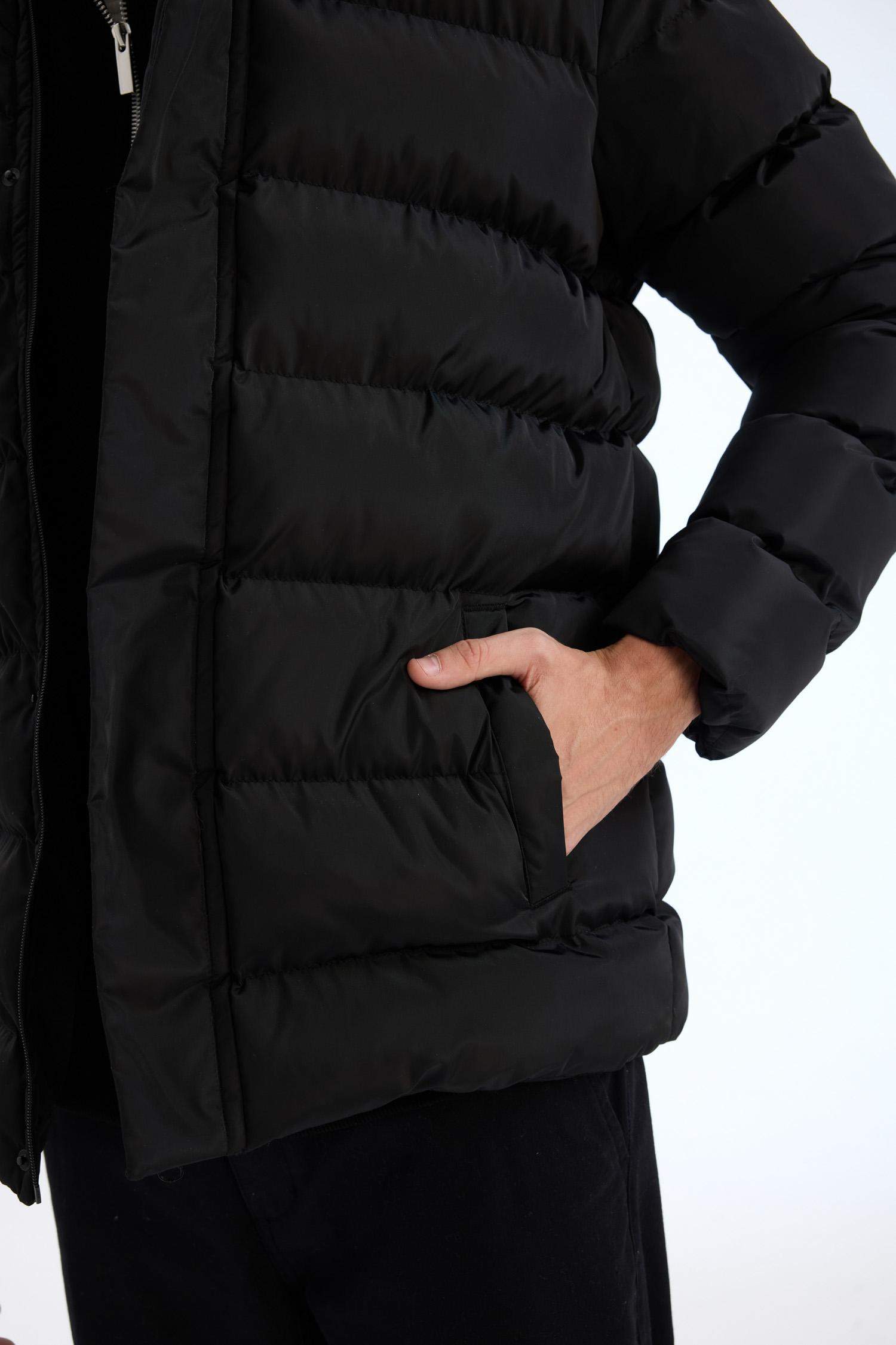 Regular Fit Hooded Zippered Snap Closure Puffer Jacket