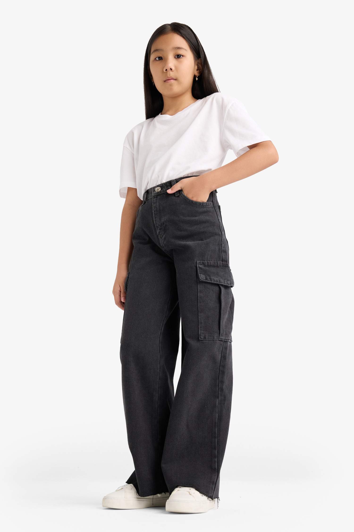 Kız Çocuk Wide Leg Kargo Geniş Paça Jean Pantolon