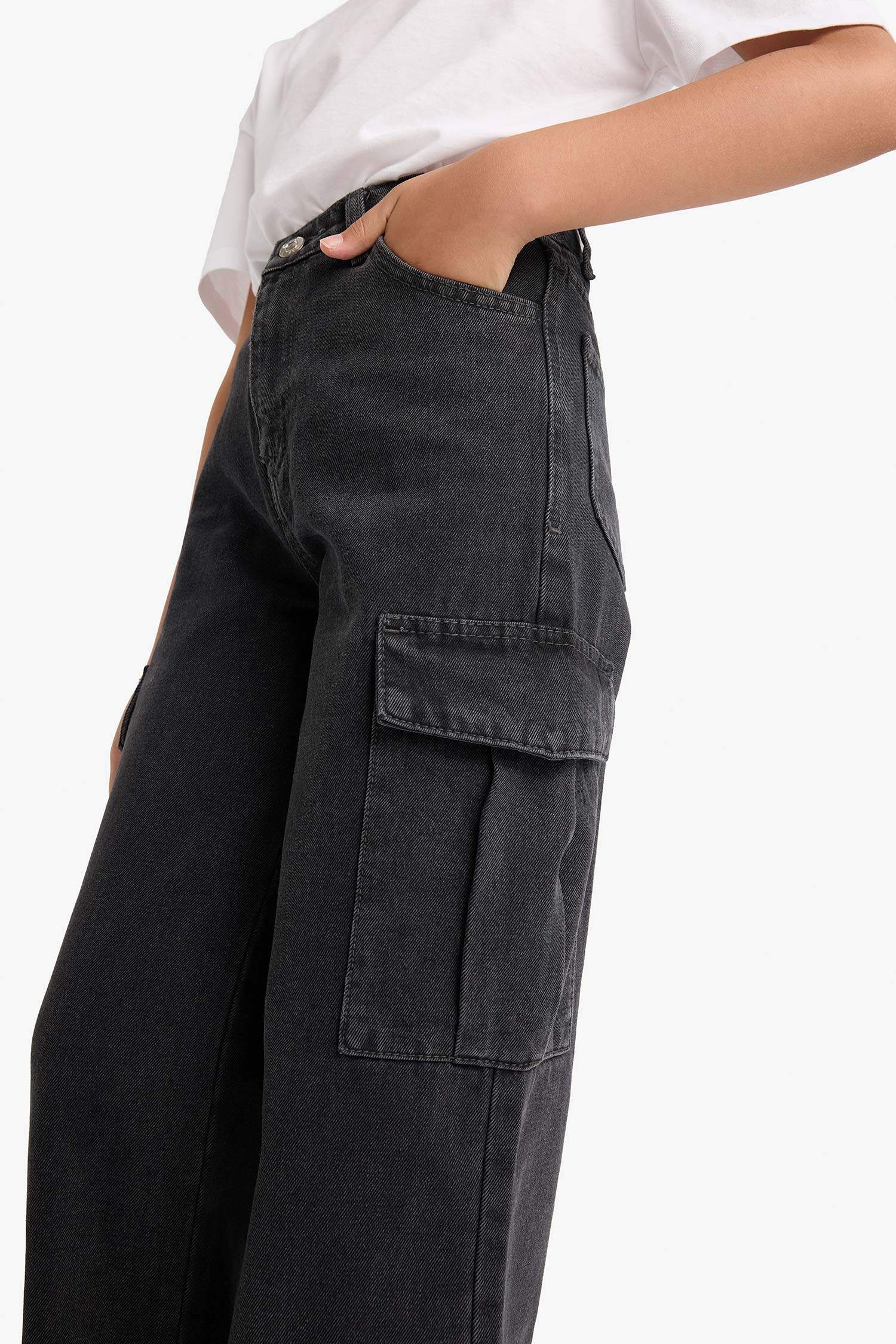 Kız Çocuk Wide Leg Kargo Geniş Paça Jean Pantolon