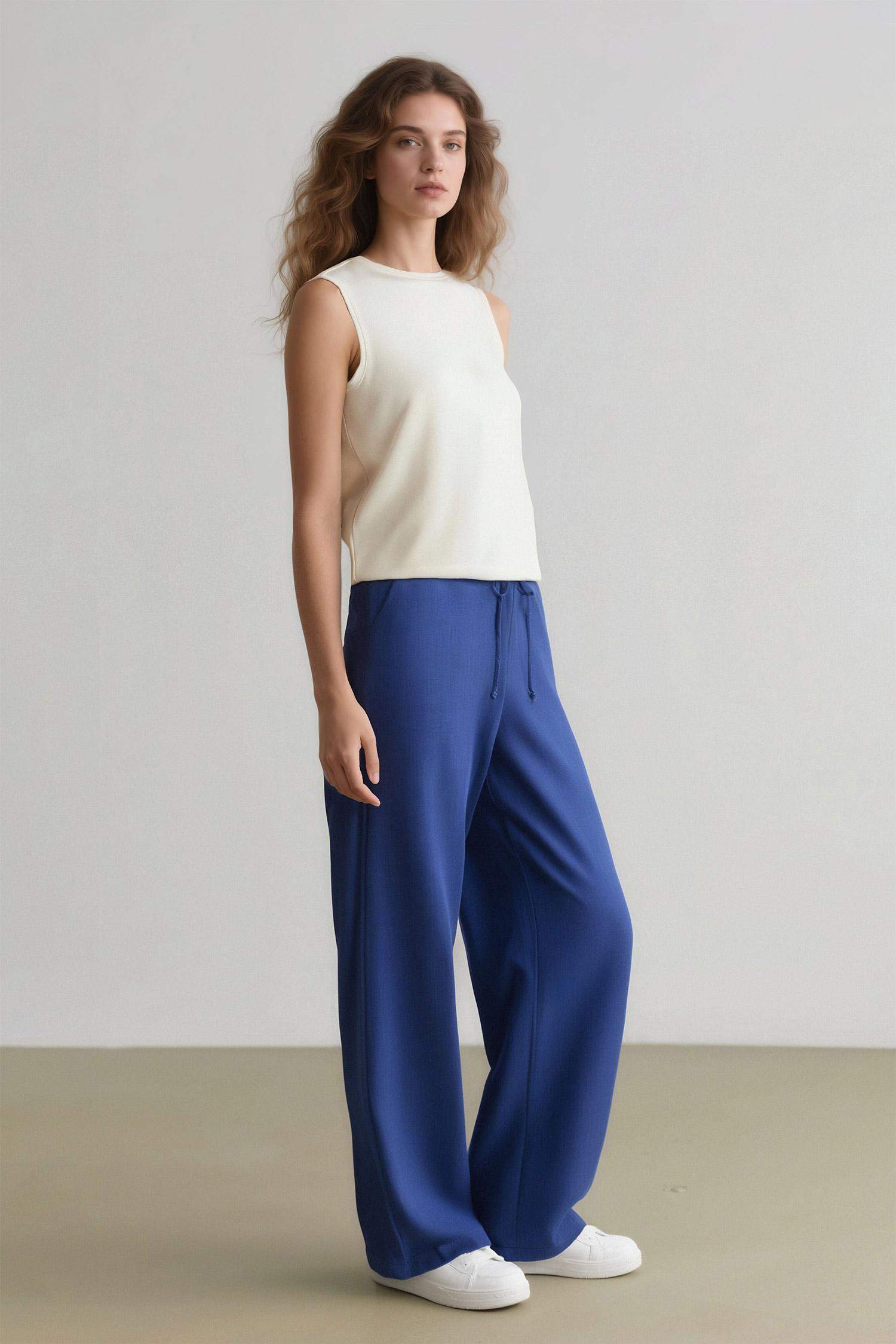 Traditional Straight Fit Pocket Detailed Linen Blend Trousers