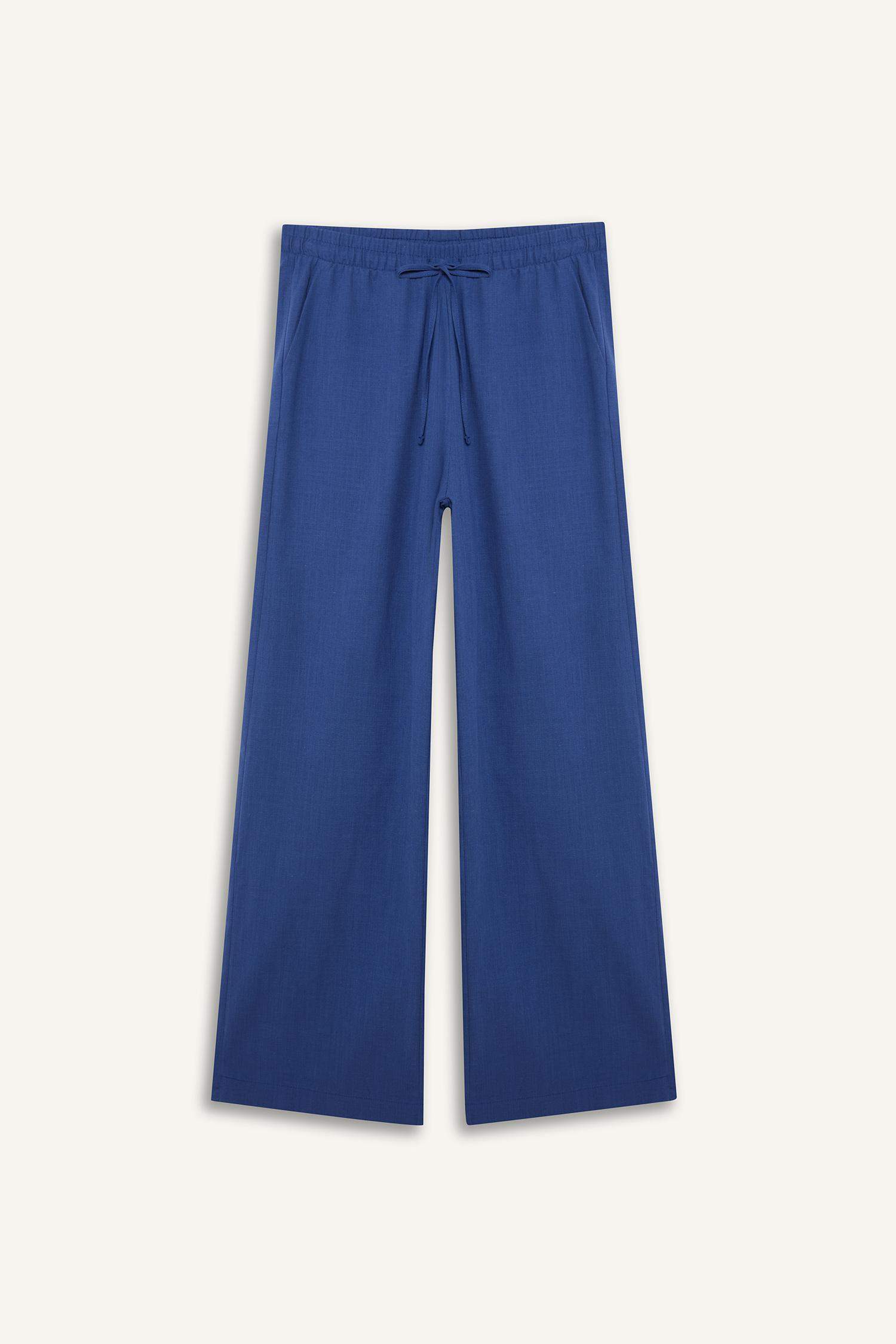Traditional Straight Fit Pocket Detailed Linen Blend Trousers