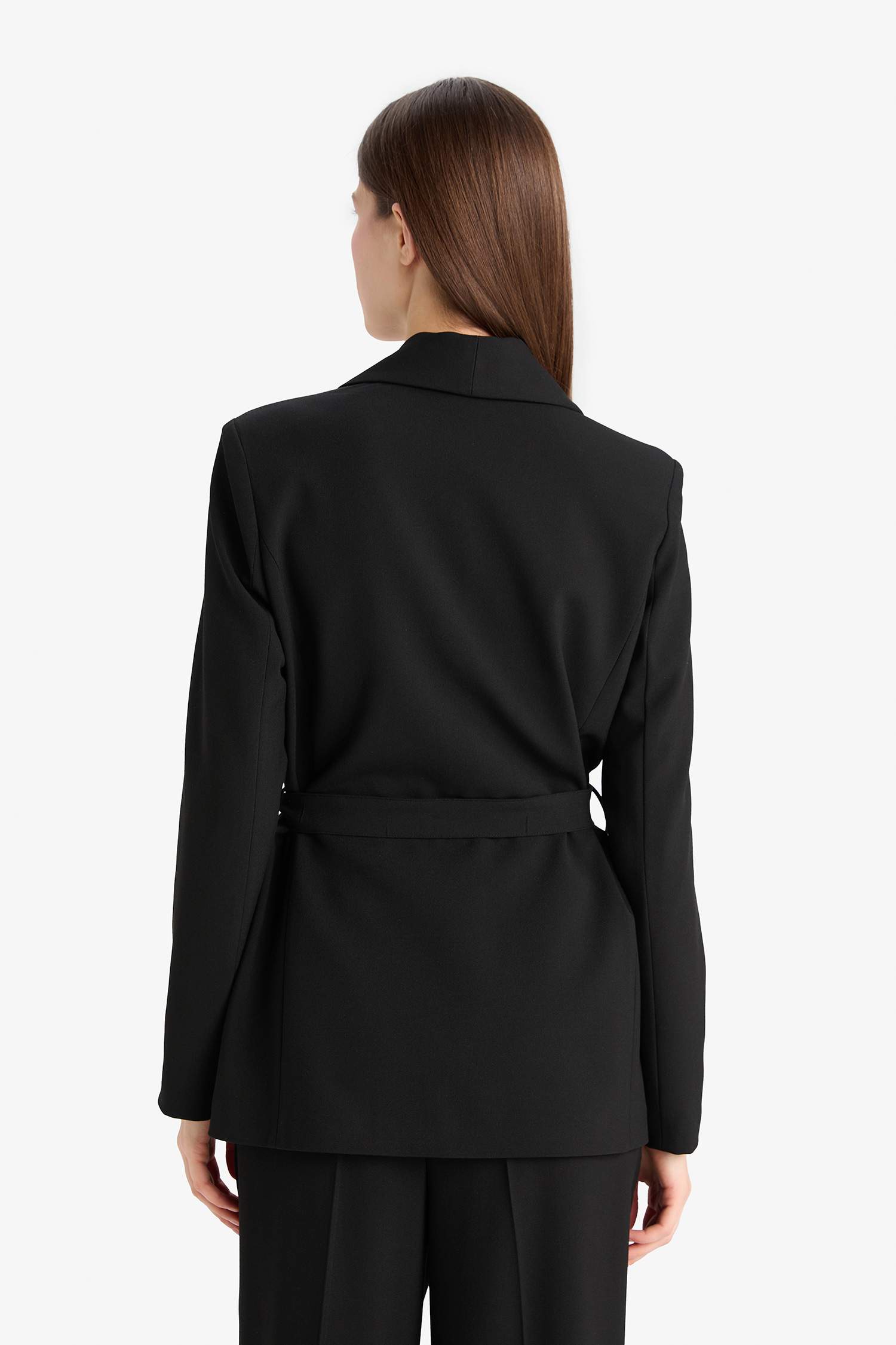 Regular Fit Kuşaklı Basic Düz Blazer Ceket