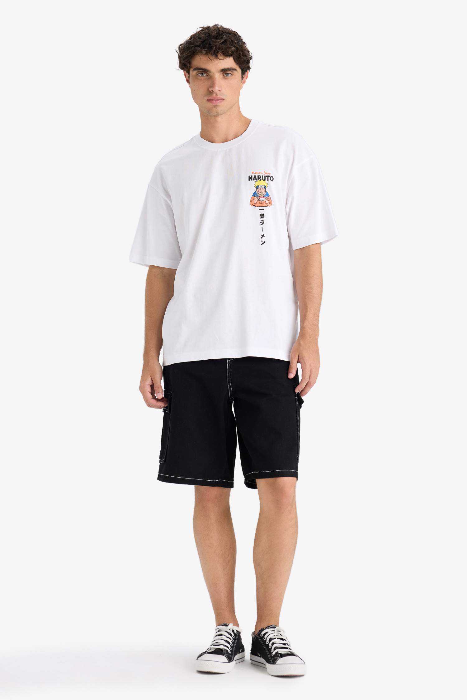 %100 Pamuk Naruto Boxy Fit Rahat Kesim Bisiklet Yaka Sırt Baskılı Kısa Kollu Tişört