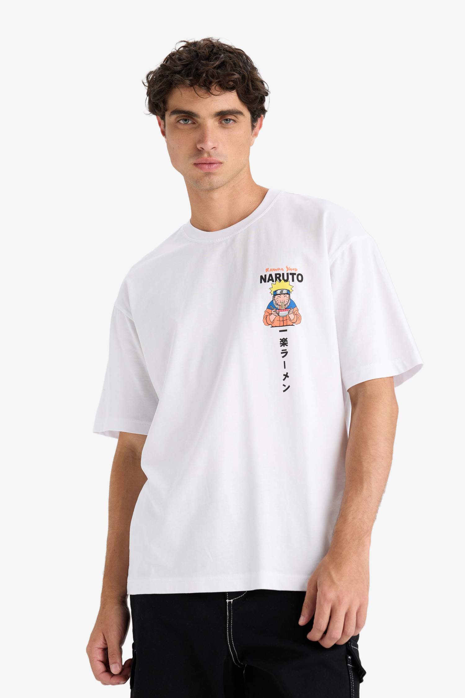 %100 Pamuk Naruto Boxy Fit Rahat Kesim Bisiklet Yaka Sırt Baskılı Kısa Kollu Tişört