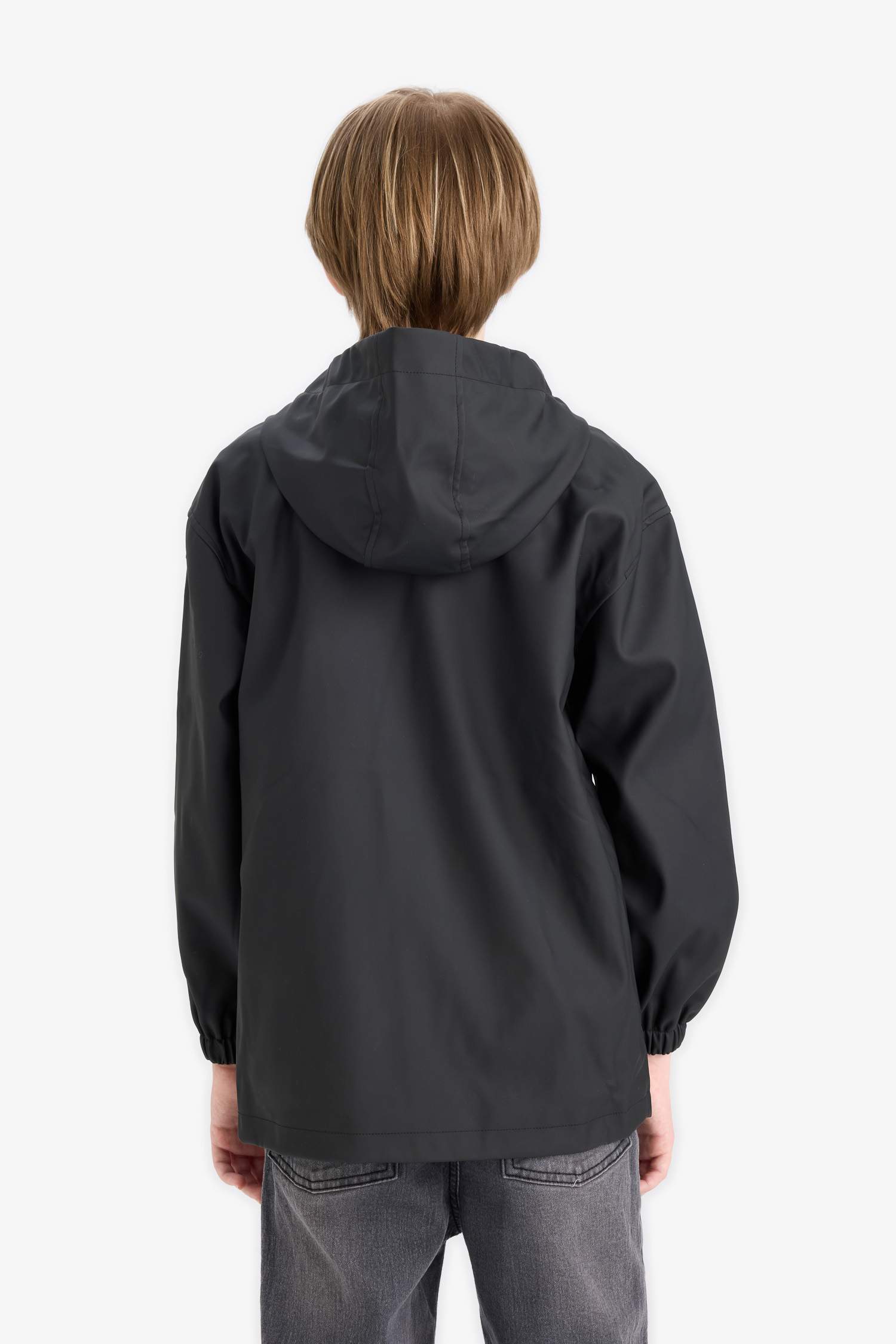Erkek Çocuk Su Geçirmez Kapüşonlu Fermuarlı Yağmurluk
