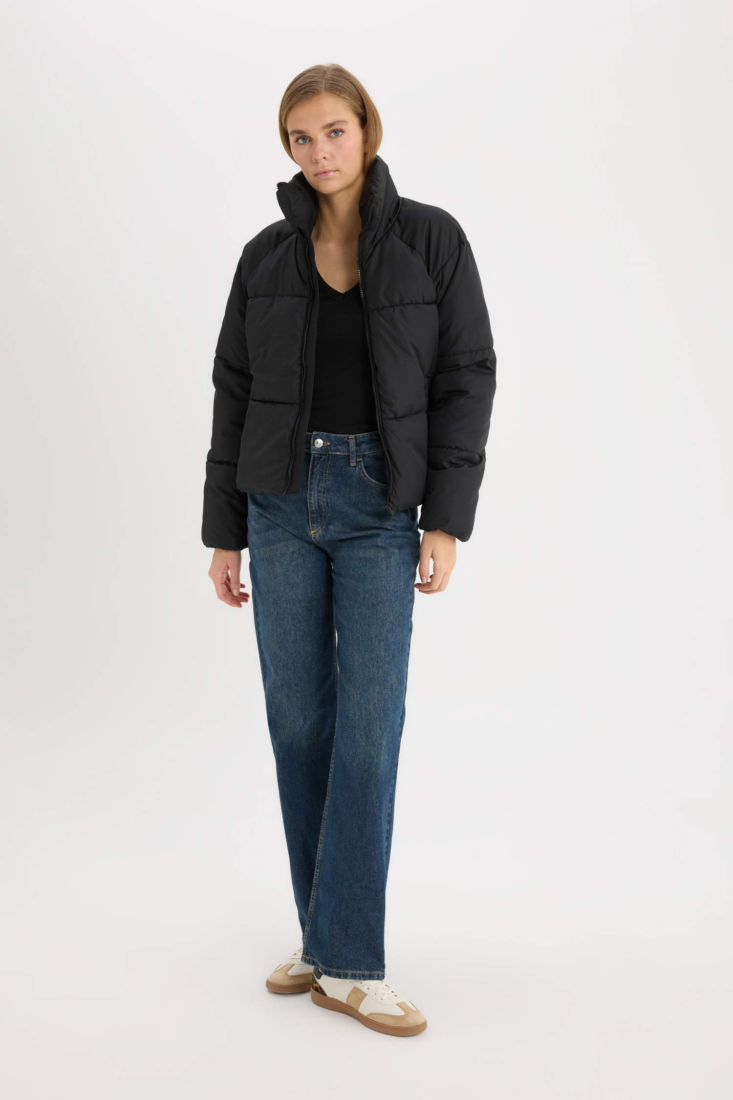 Regular Fit Şişme Mont Fermuarlı Cepli