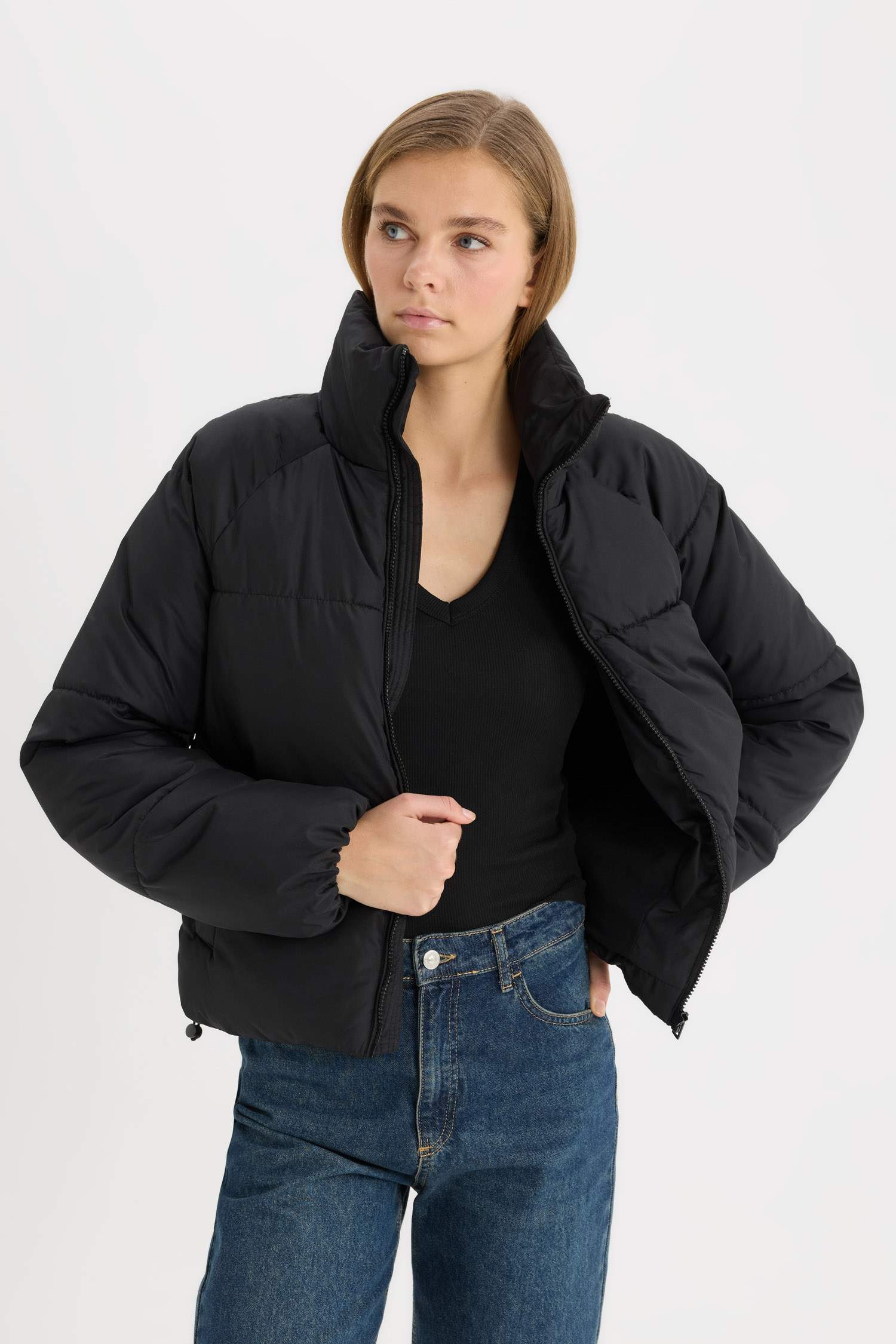 Regular Fit Şişme Mont Fermuarlı Cepli