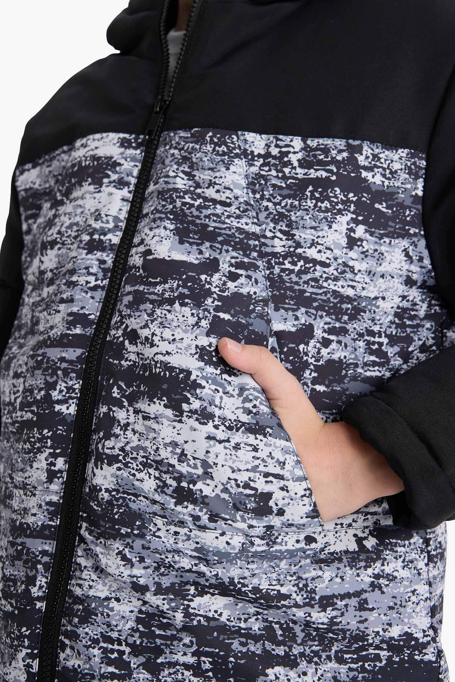 Erkek Çocuk Su İtici Kapüşonlu Fermuarlı Şişme Mont