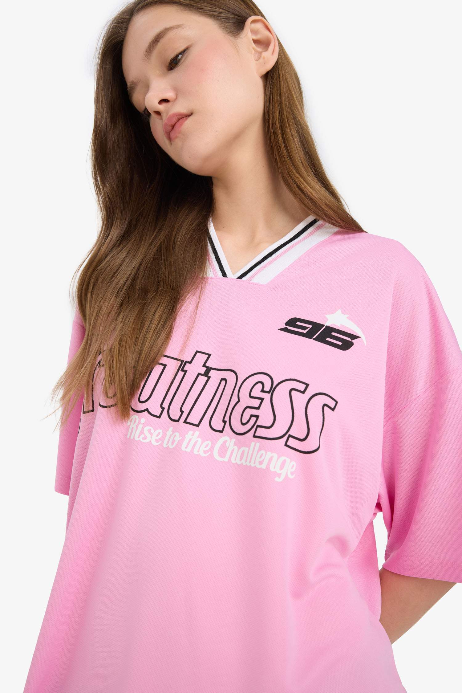 Oversize Fit V Neck Printed Short Sleeve T-Shirt