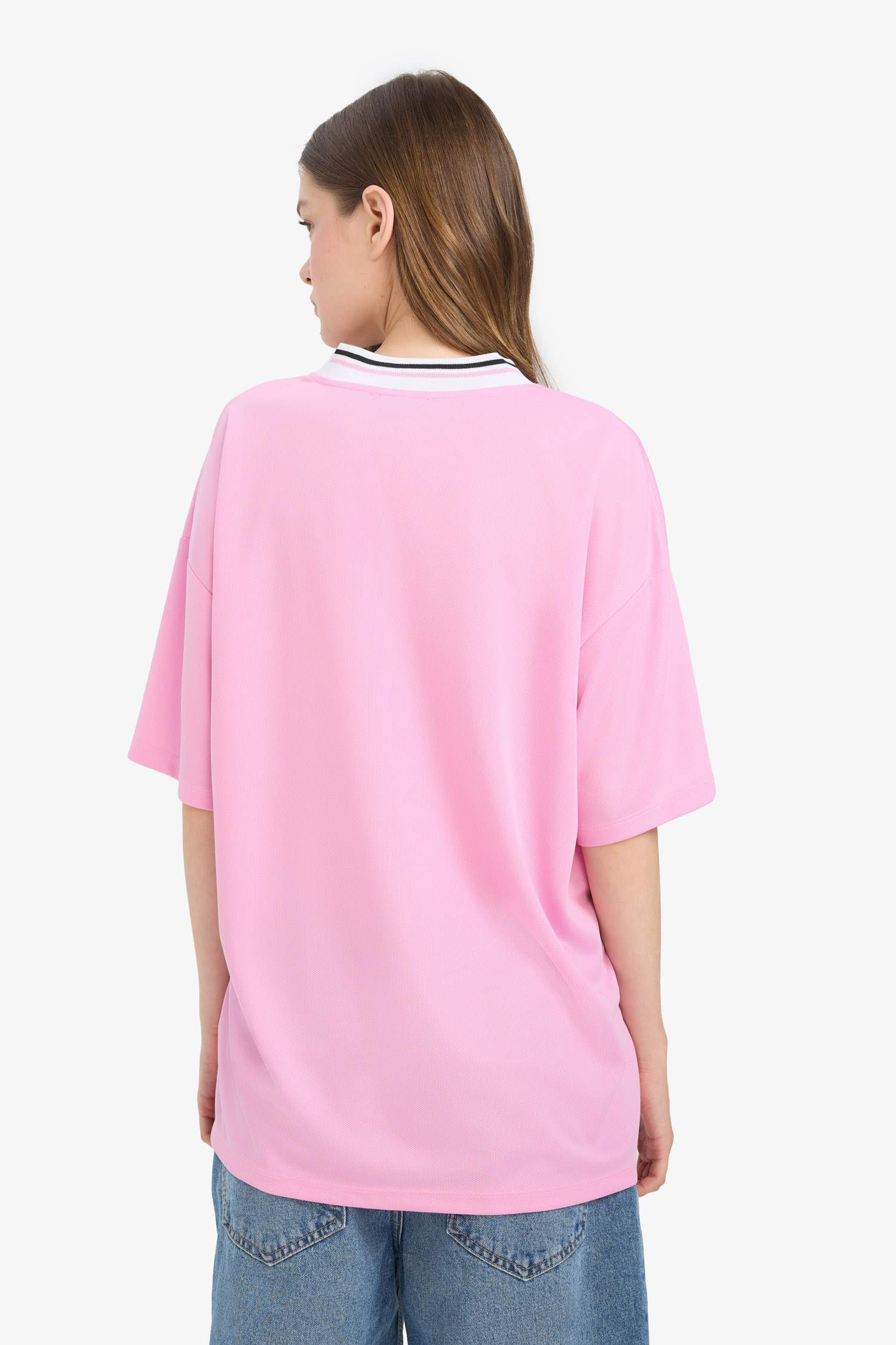 Oversize Fit V Neck Printed Short Sleeve T-Shirt