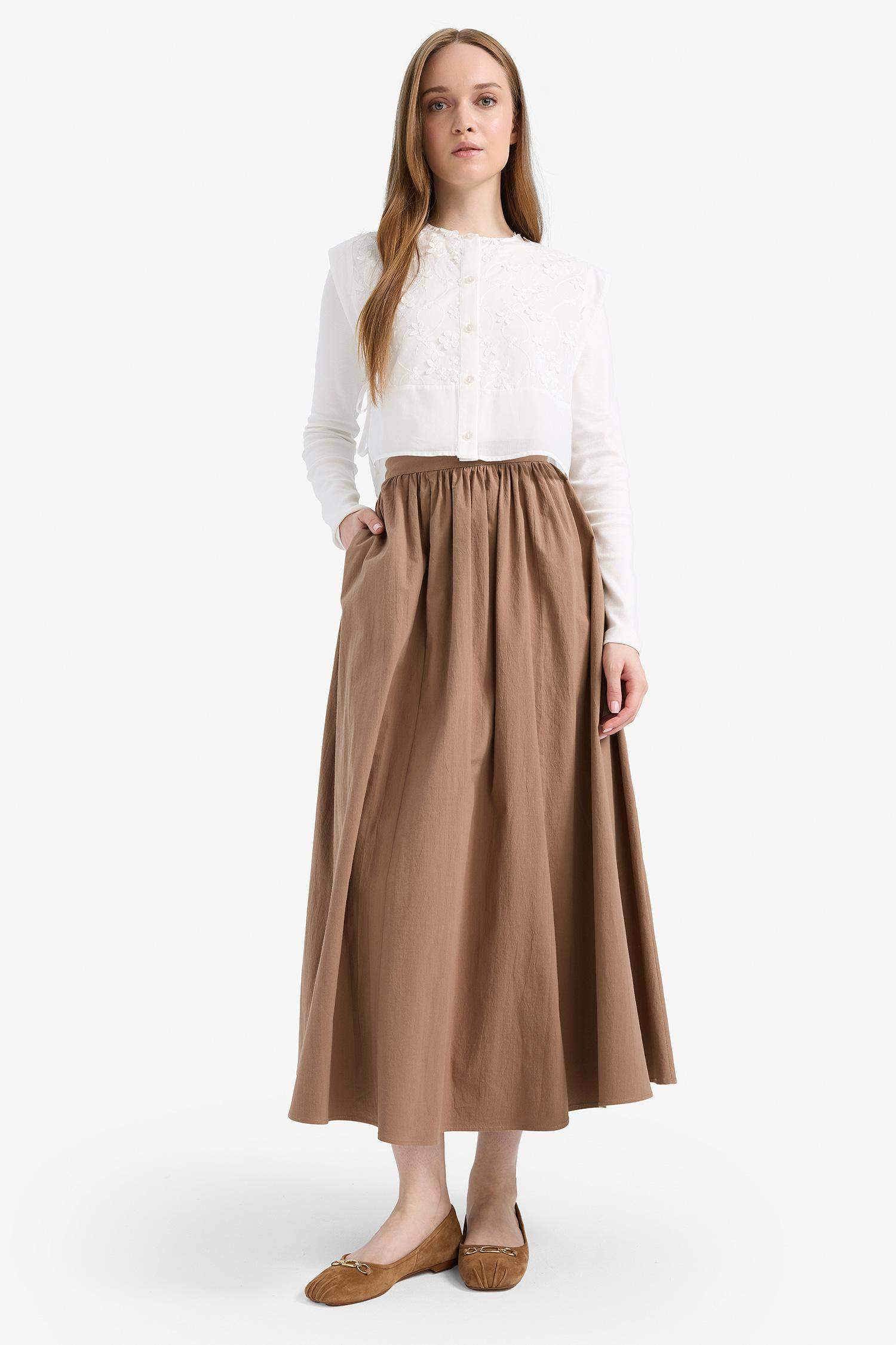 A Cut Poplin Maxi Skirt