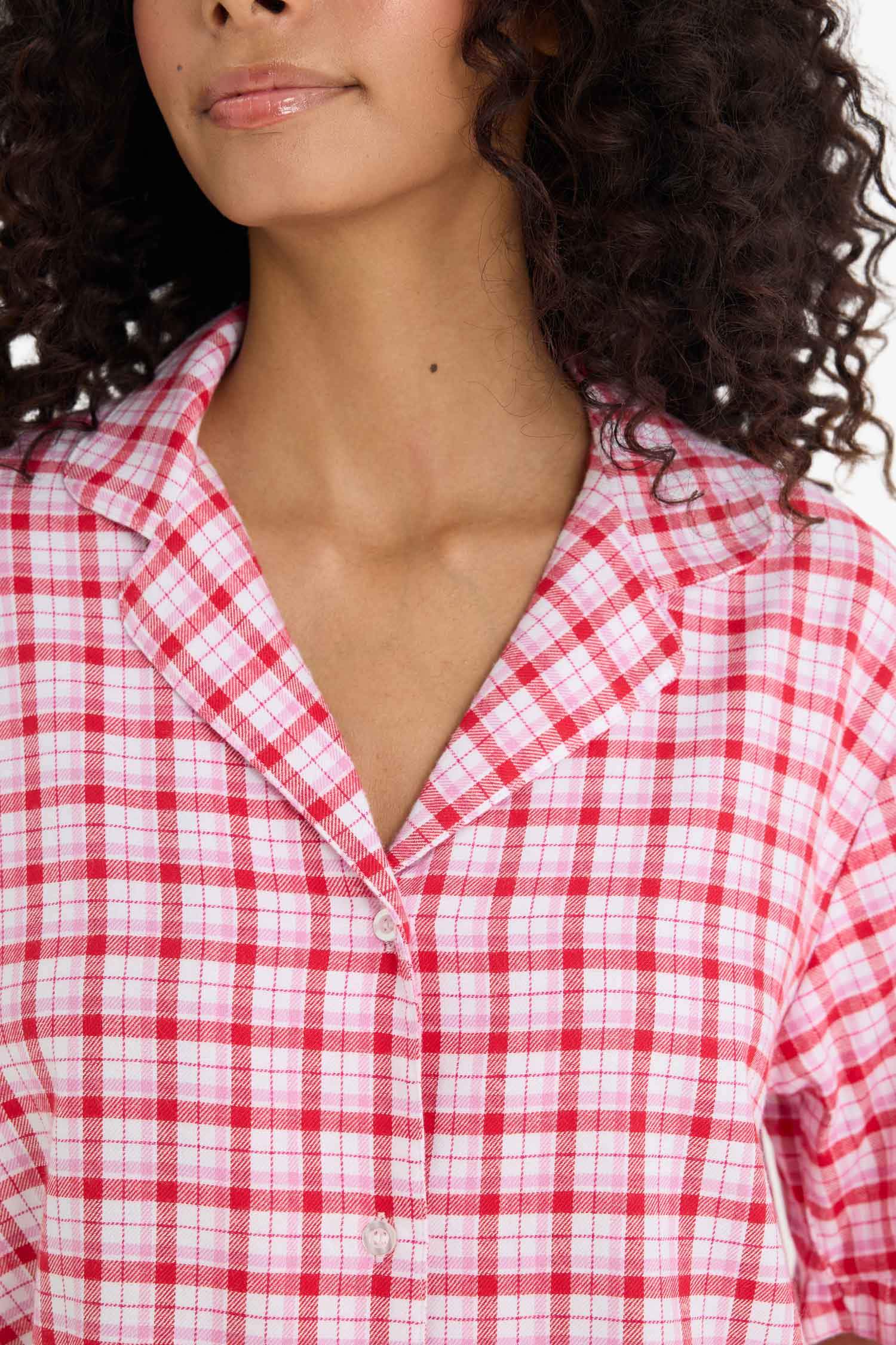 Pijama Takımı Flanel Kareli Kısa Kollu Üst Uzun Alt-Fall in Love