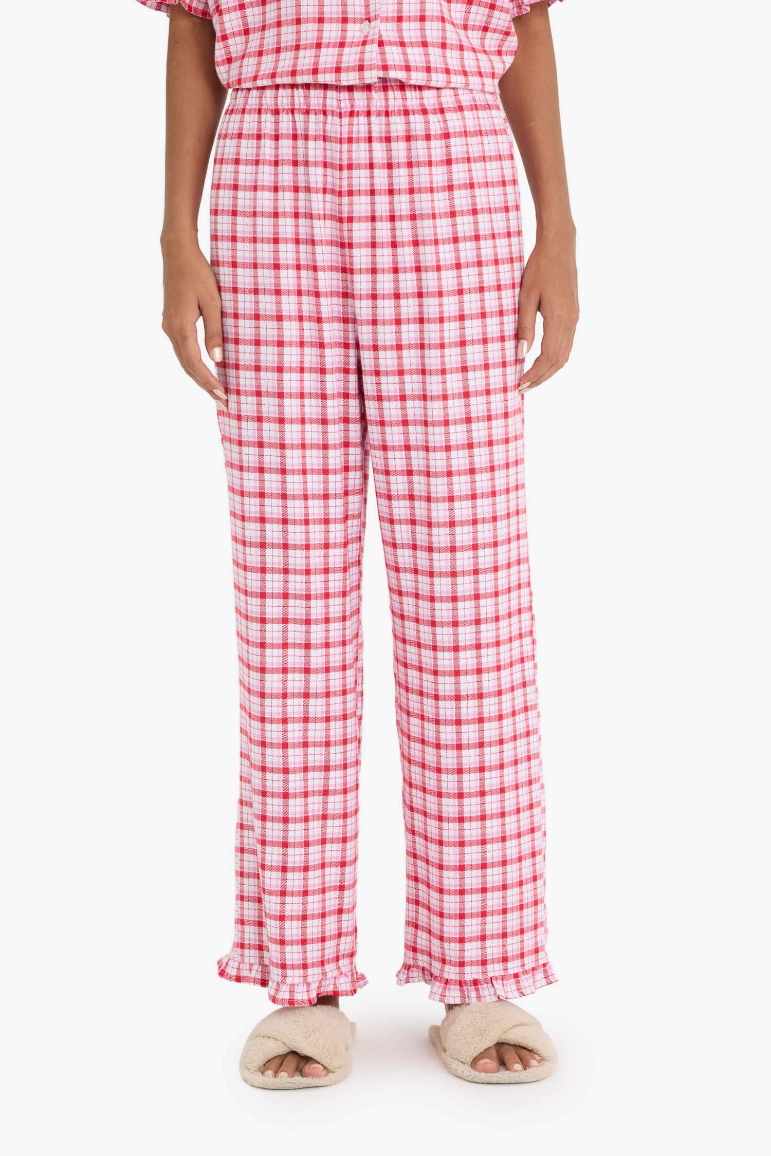 Pijama Takımı Flanel Kareli Kısa Kollu Üst Uzun Alt-Fall in Love