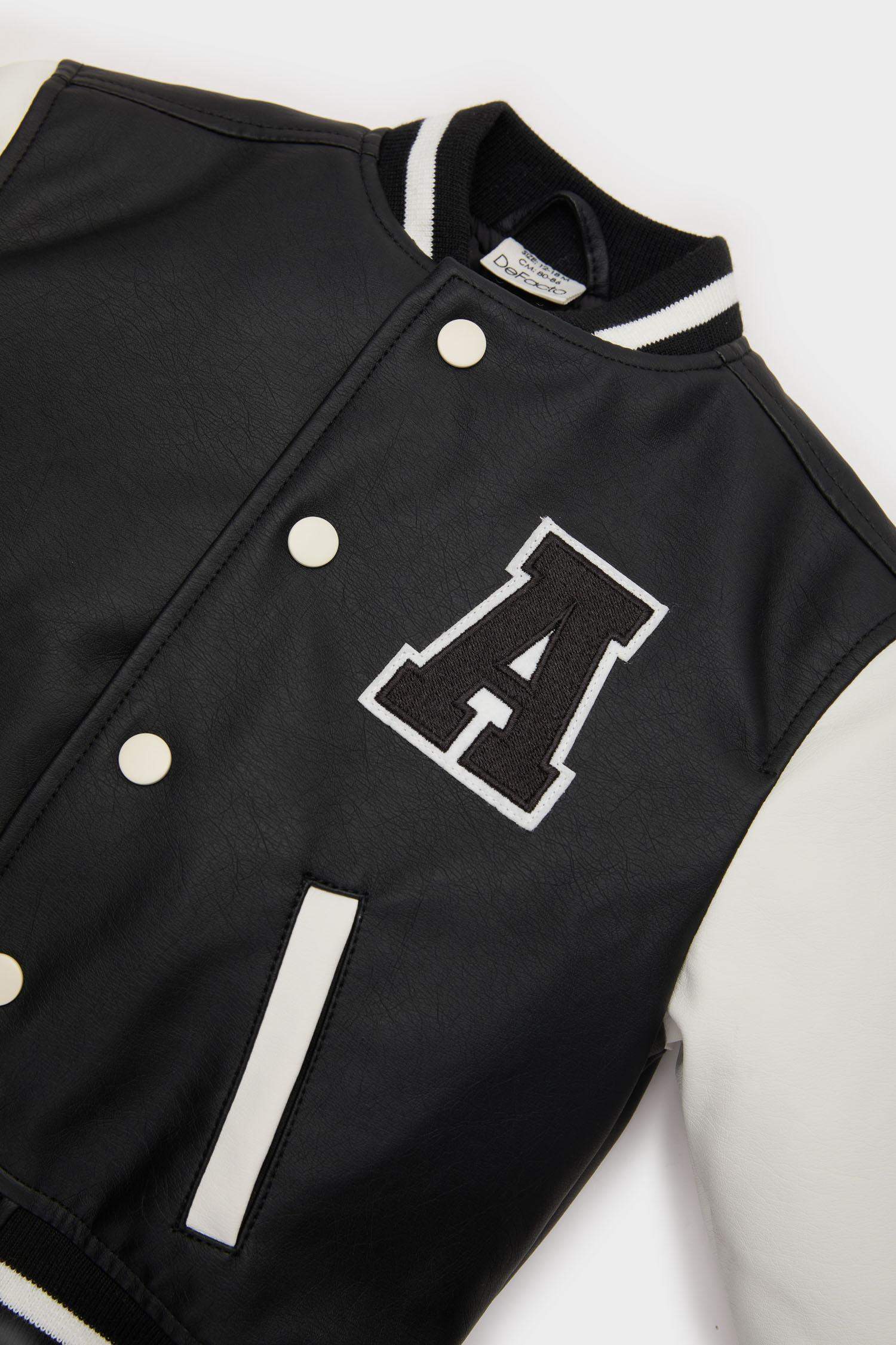 Erkek Bebek Su Geçirmez Kolej Yaka Nakışlı Cepli Çıtçıtlı Bomber Mont