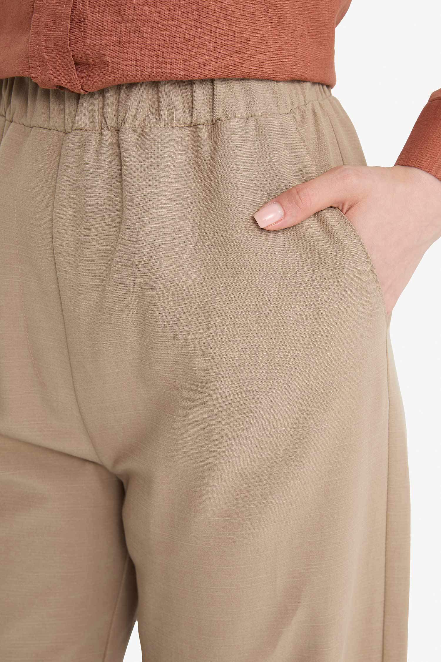 Keten Karışımlı Wide Leg Geniş Paça Flamlı Pantolon