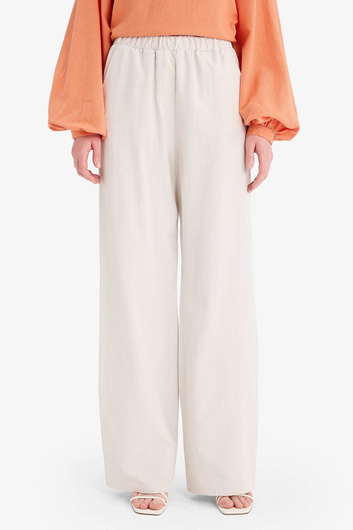 Keten Karışımlı Wide Leg Geniş Paça Flamlı Pantolon