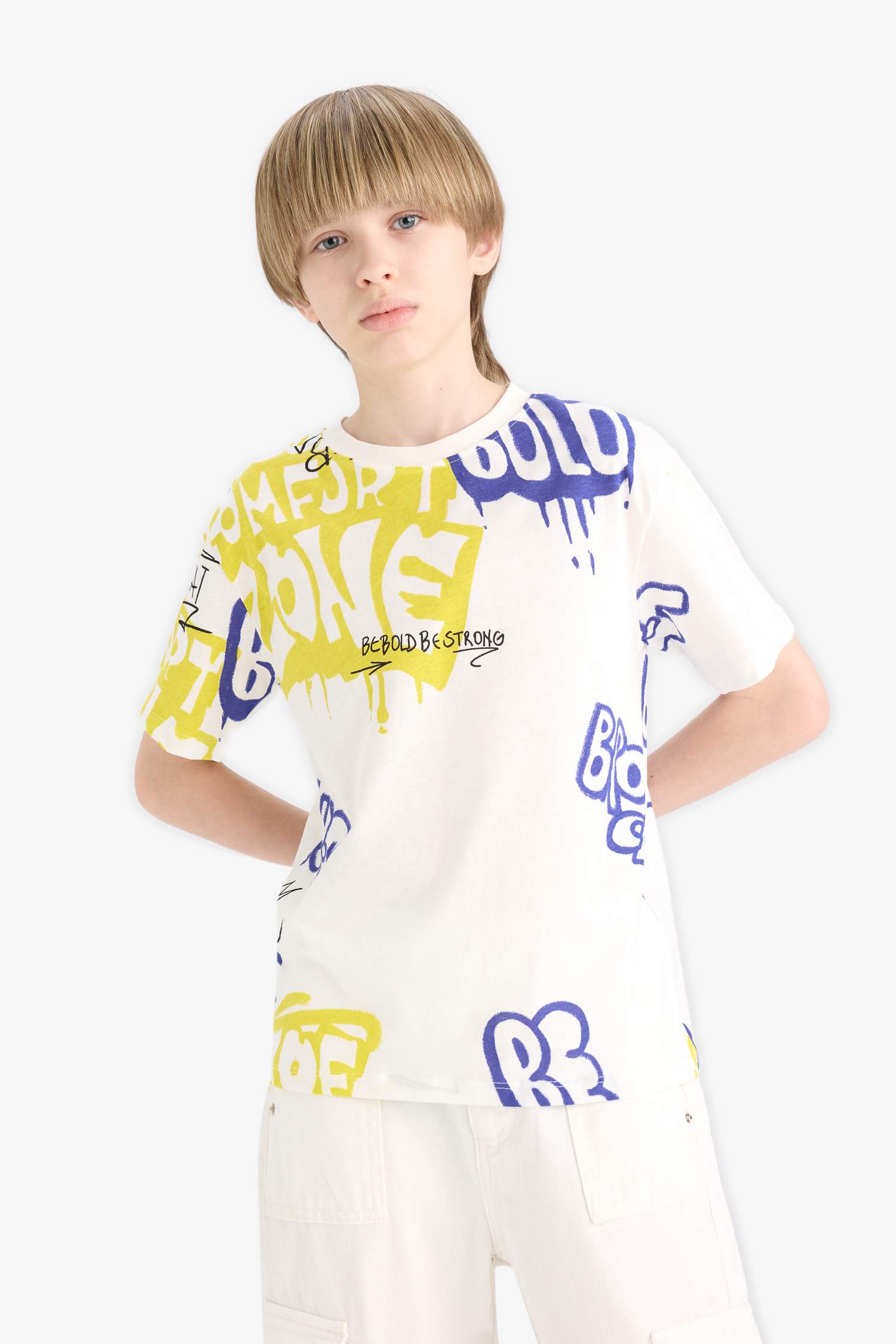 تيشيرت نص كم أولادي قصة عادية مطبوع برقبة مستديرة