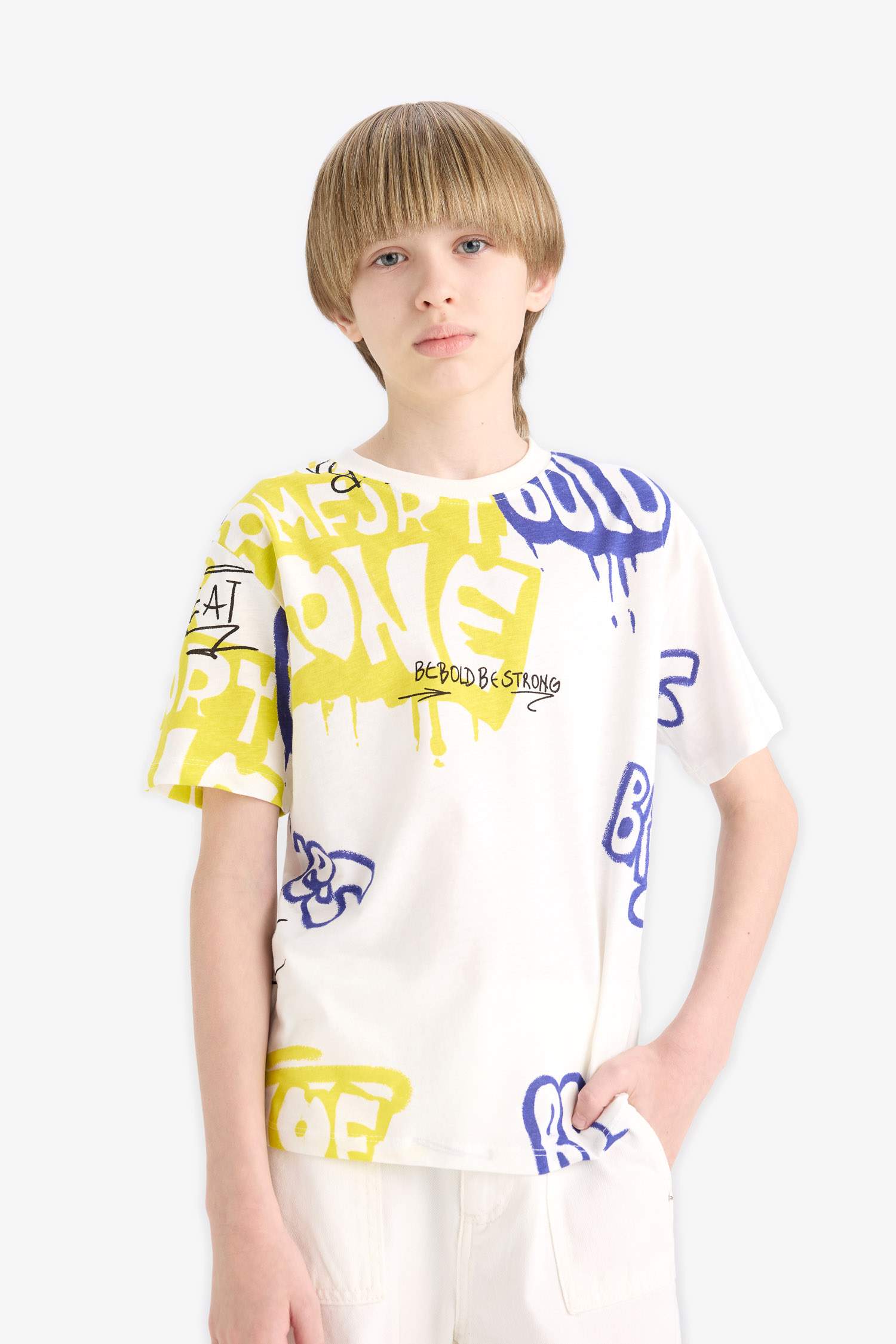 تيشيرت نص كم أولادي قصة عادية مطبوع برقبة مستديرة