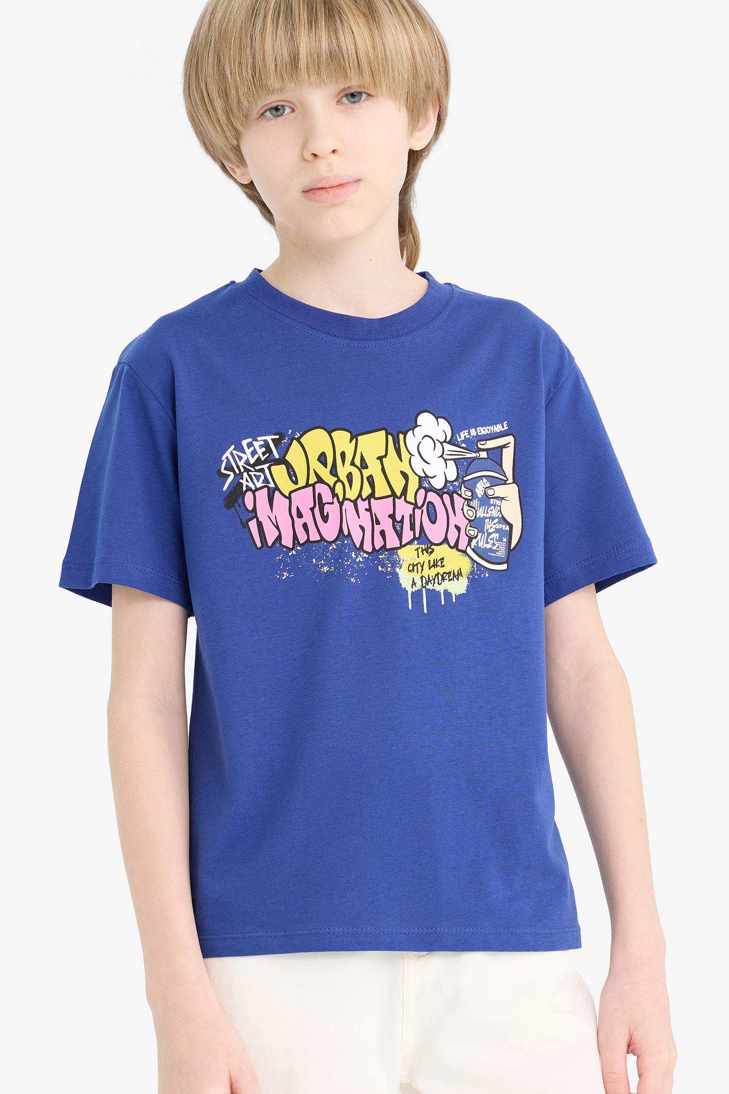 Erkek Çocuk Bisiklet Yaka Baskılı Kısa Kollu Tişört