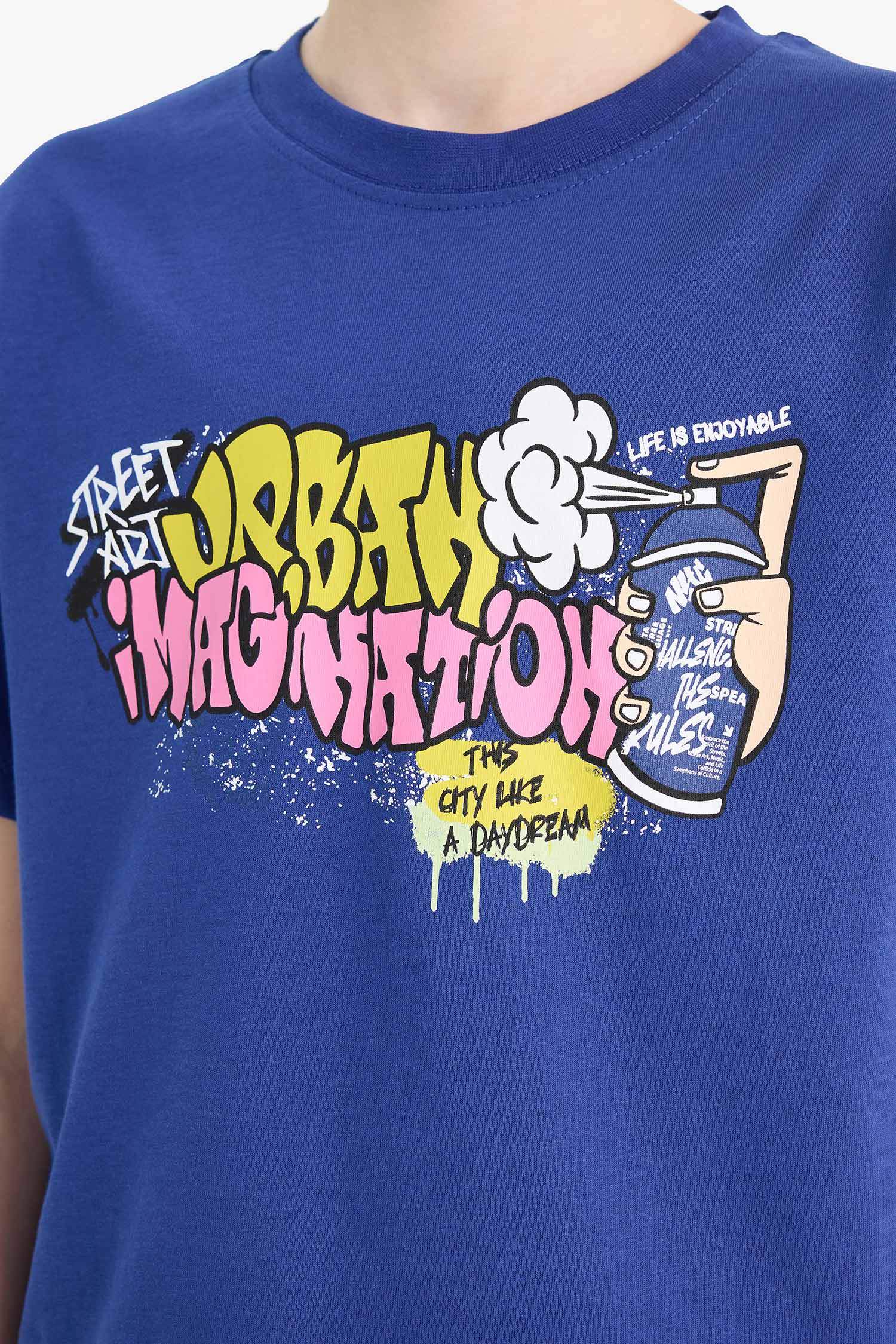 Erkek Çocuk Bisiklet Yaka Baskılı Kısa Kollu Tişört