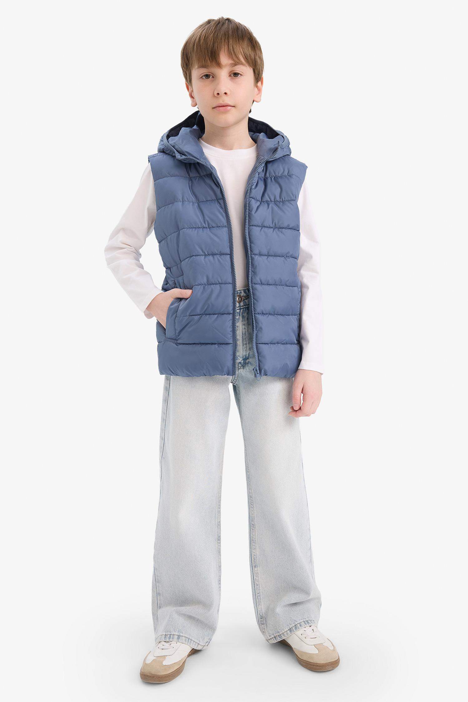 Erkek Çocuk Su Geçirmez Kapüşonlu Fermuarlı Şişme Yelek