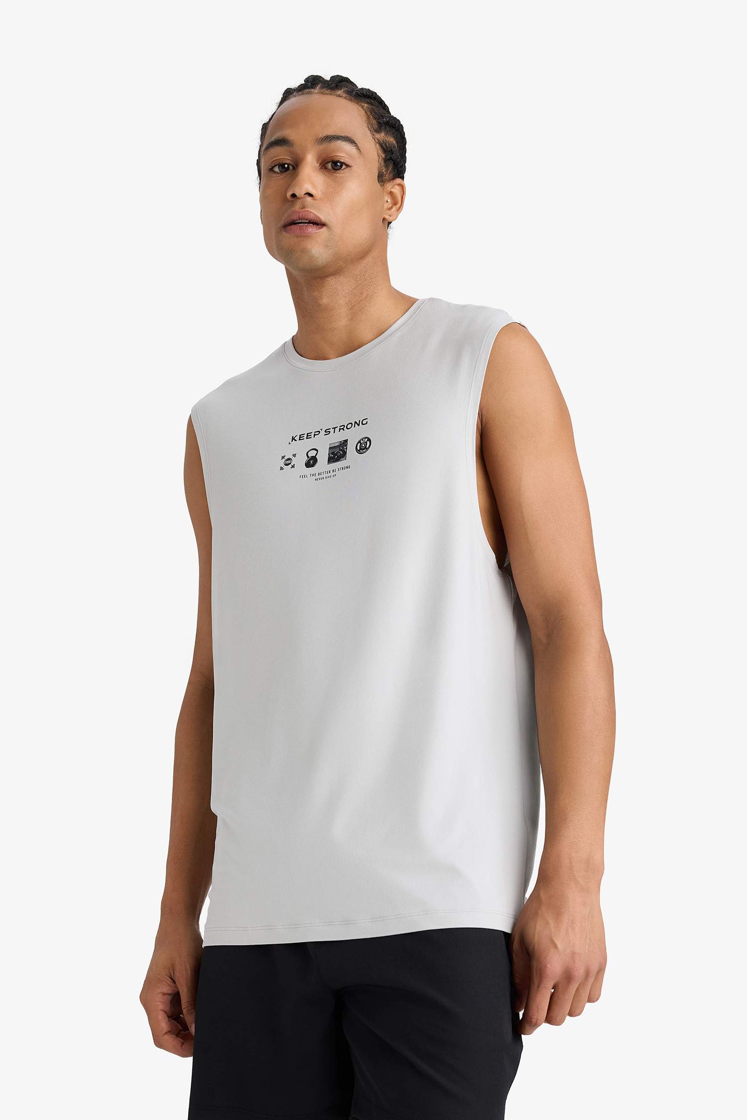 Boxy Fit Printed Crew Neck Sleeveless Tank Top