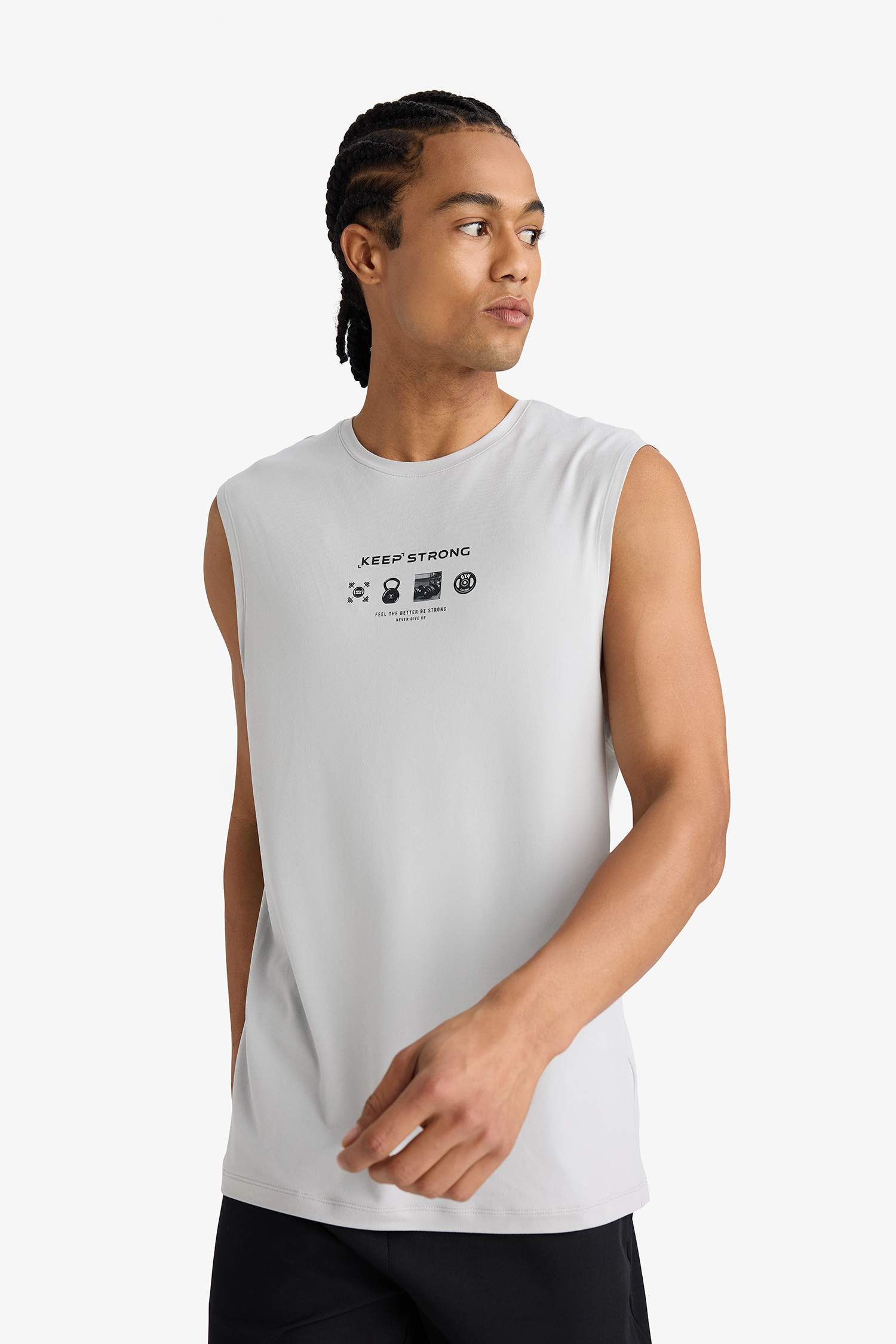 Boxy Fit Printed Crew Neck Sleeveless Tank Top