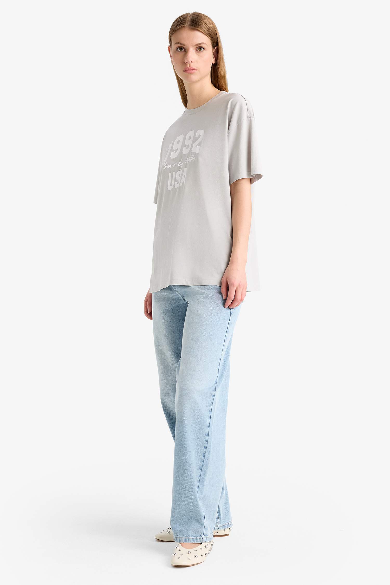 Oversize Fit Crew Neck Printed Cotton T-Shirt