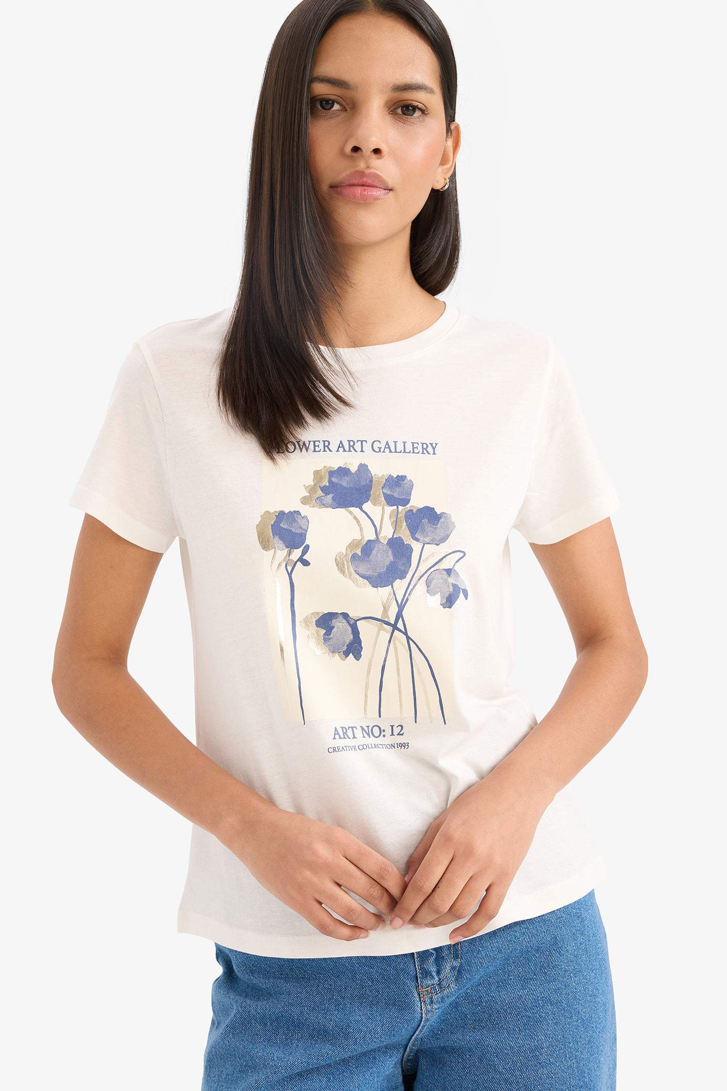 дөңгелек жаға гүлді супрема мақтасы Футболка