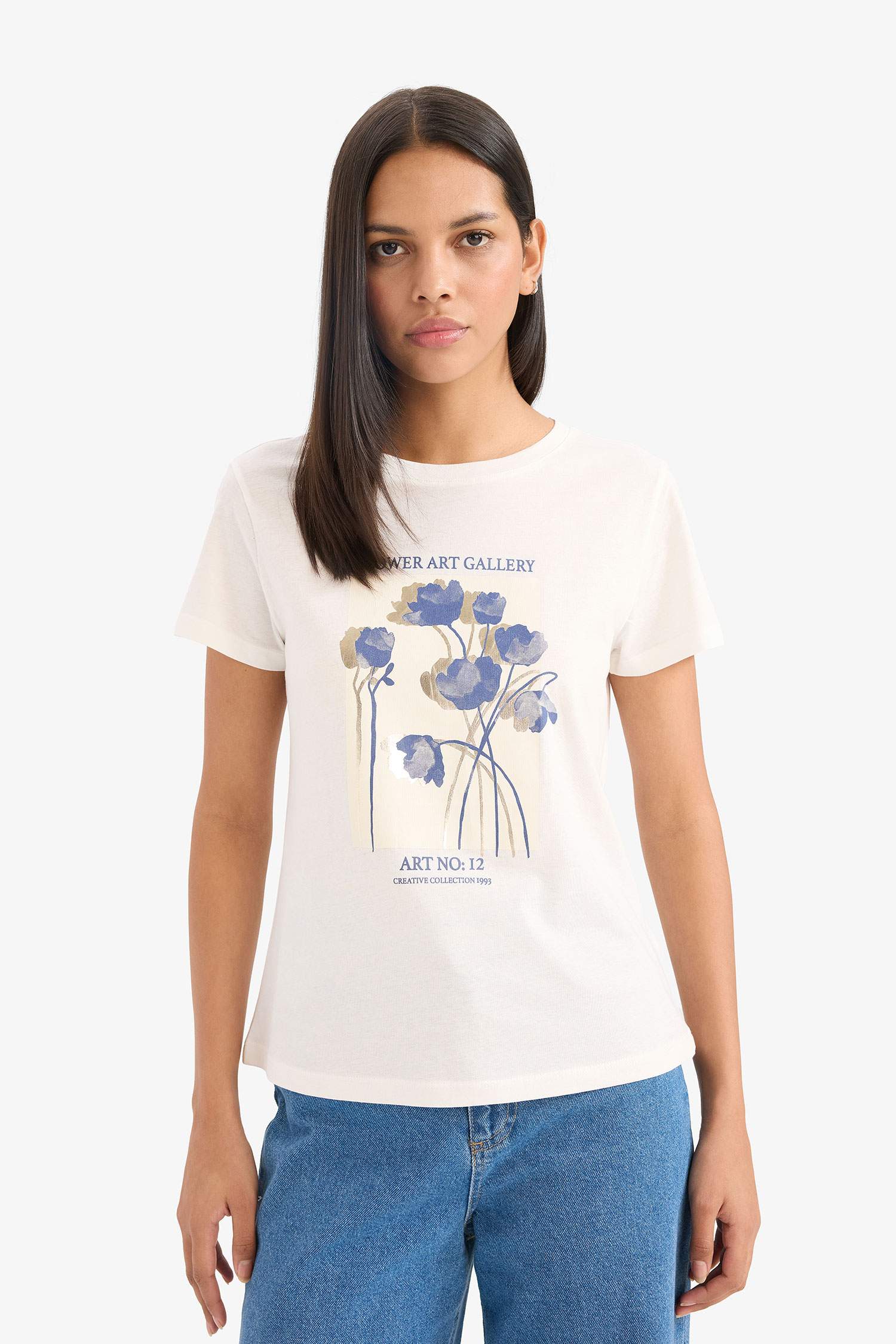 дөңгелек жаға гүлді супрема мақтасы Футболка