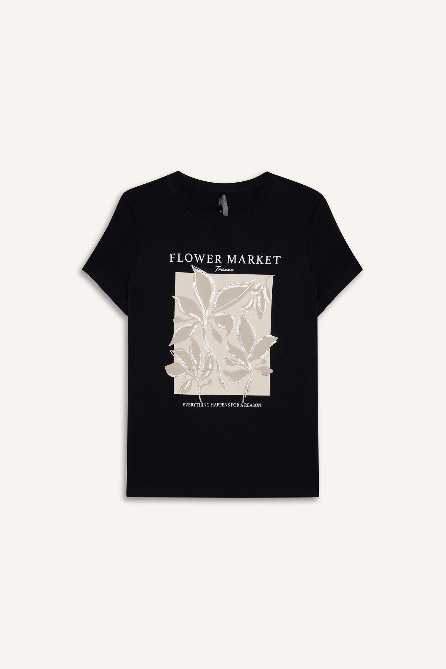 تيشيرت نص ردن فلورال قصة عادية بياخة مستديرة