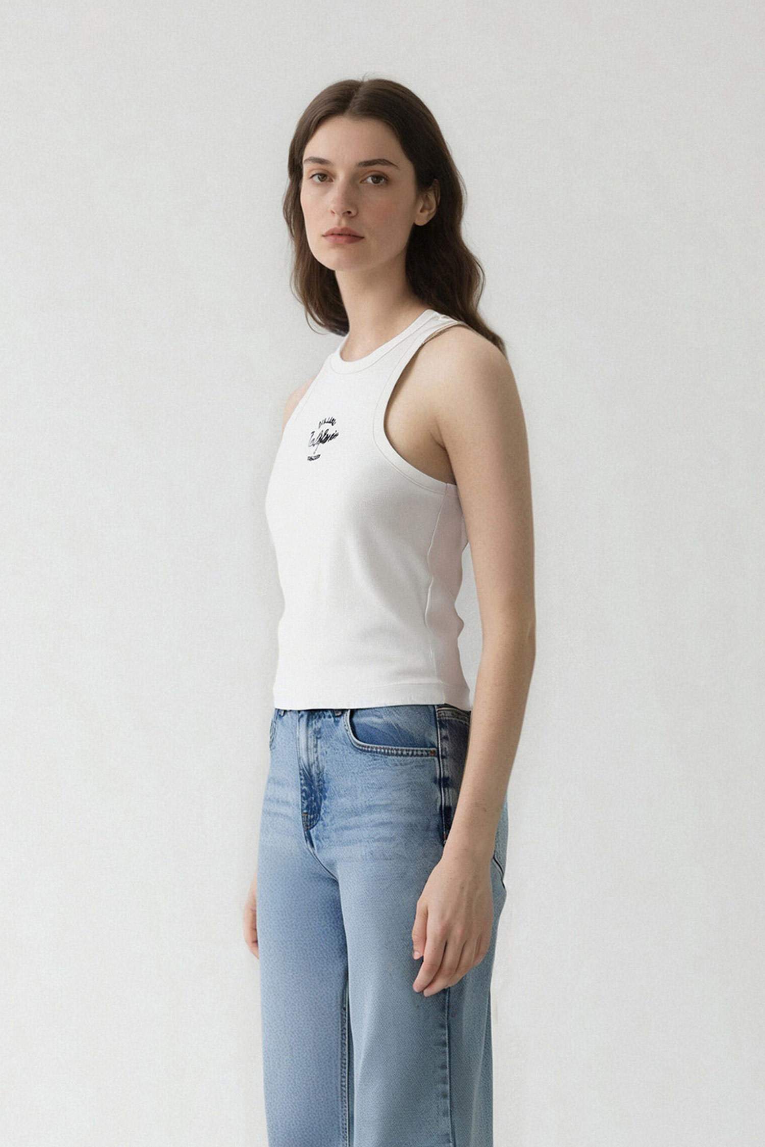 Облегающий топ из ребристой ткани на одно плечо с принтом