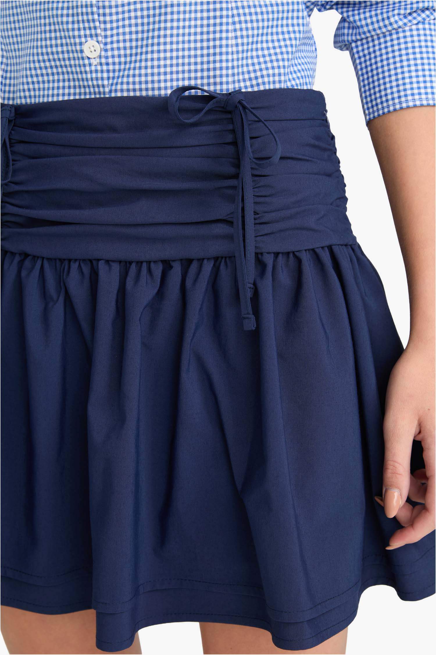Normal Waist Cotton Lined Poplin Mini Skirt