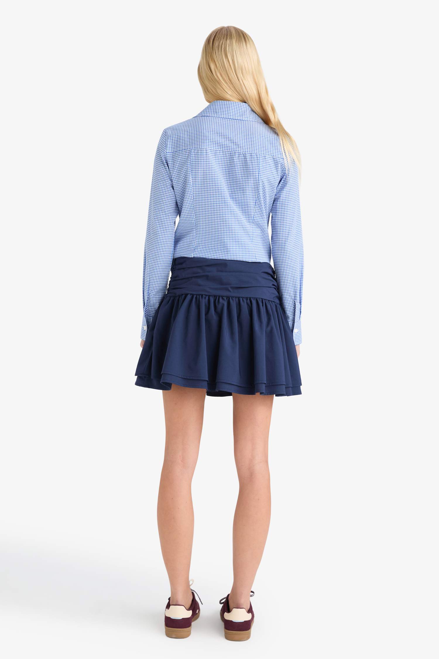 Normal Waist Cotton Lined Poplin Mini Skirt