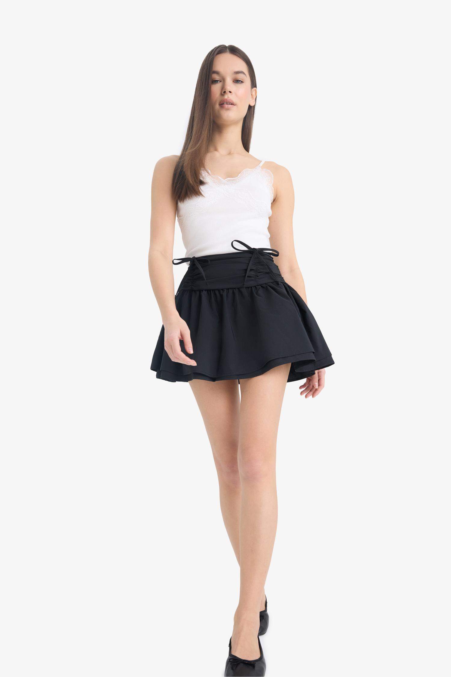 Мини-юбка-поплин с эластичным поясом