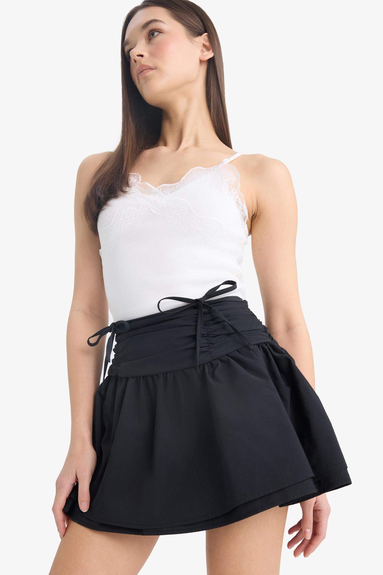 Мини-юбка-поплин с эластичным поясом