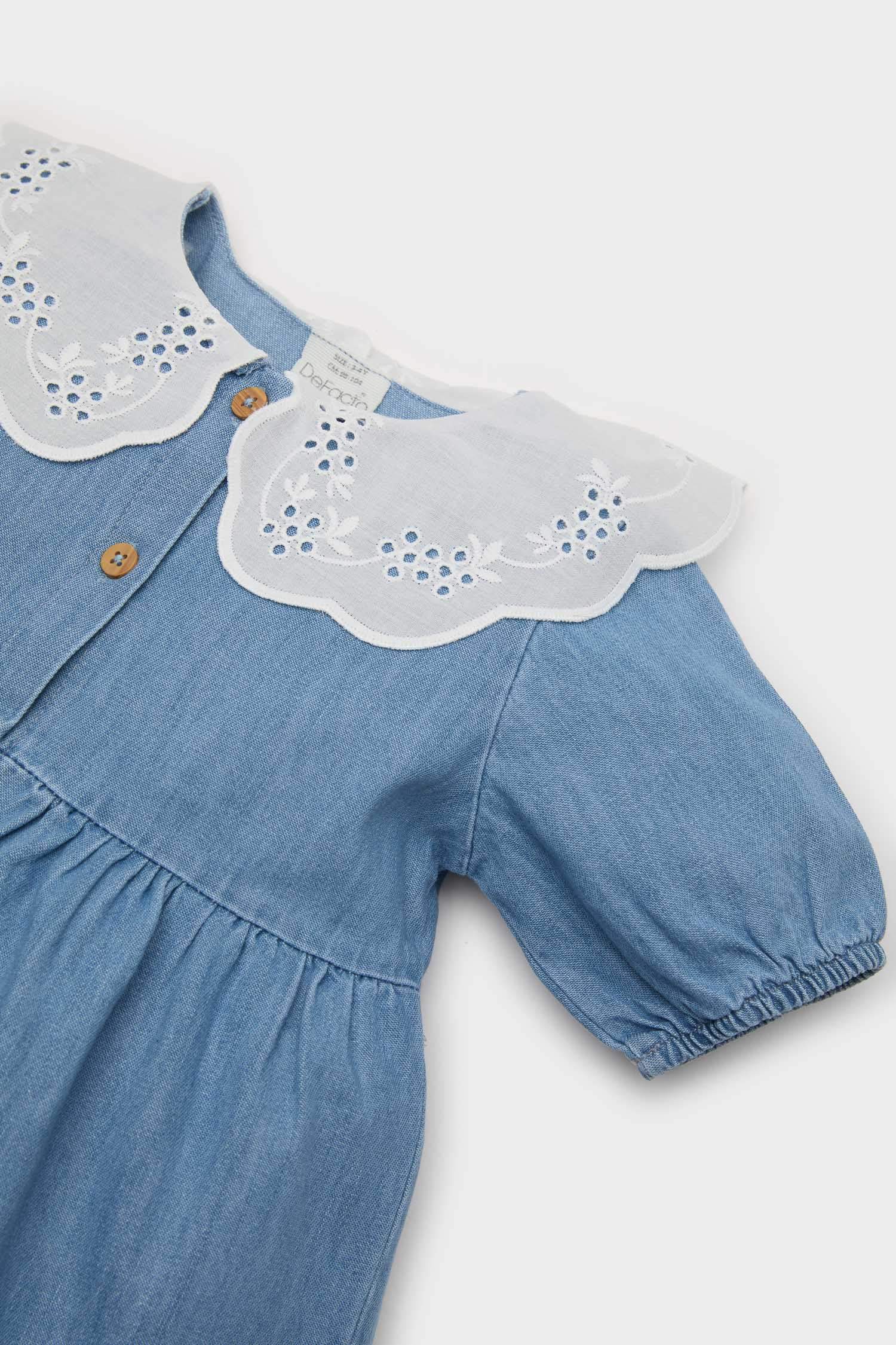 Baby Girl Wide Lace Collar Denim Dress