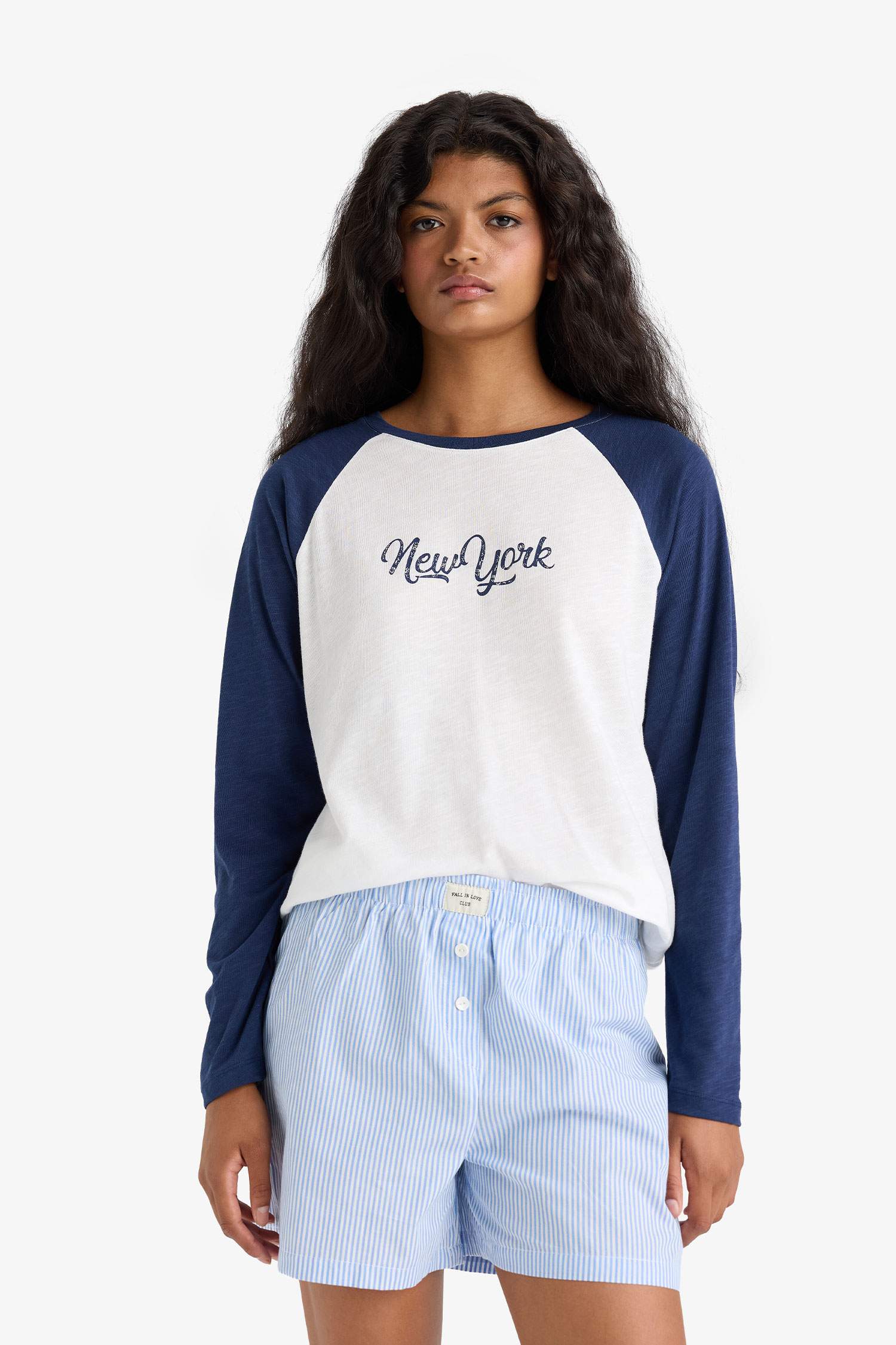 Regular Fit Bisiklet Yaka Uzun Kollu Flamlı Pamuk Üst-Fall in Love